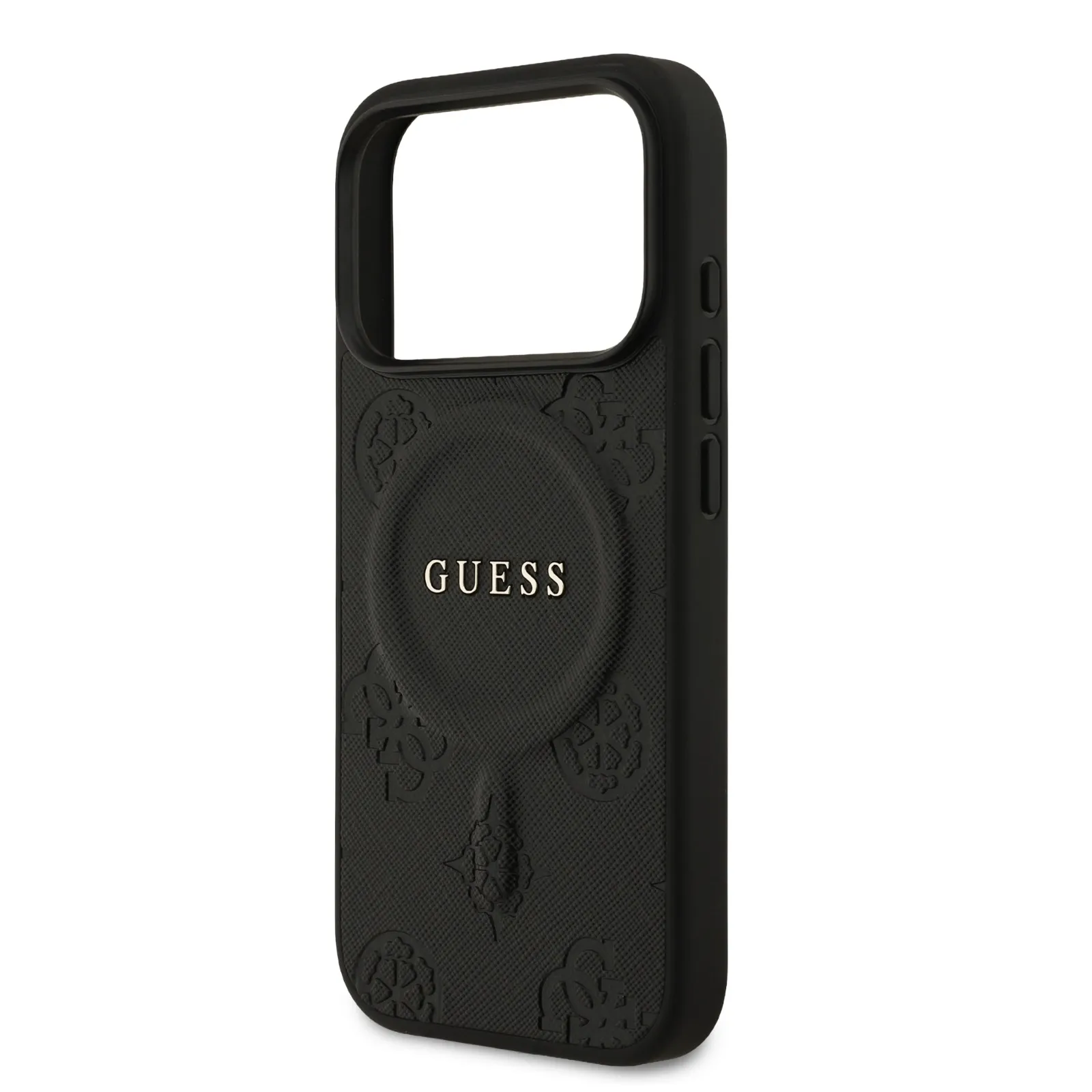 Guess, MagSafe PU Leather Case with Classic Logo & Peony Hot Stamp Design, iPhone 17 Pro Max