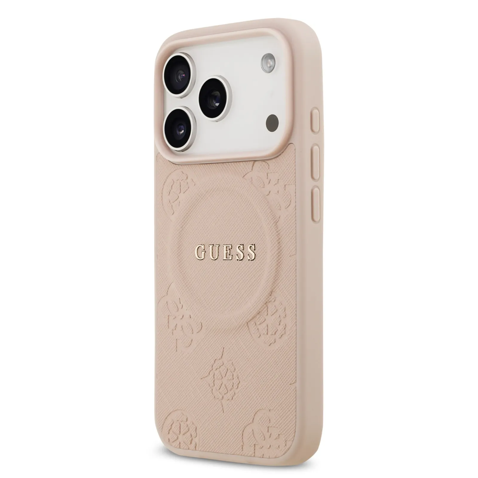 Guess, MagSafe PU Leather Case with Classic Logo & Peony Hot Stamp Design, iPhone 17 Pro Max