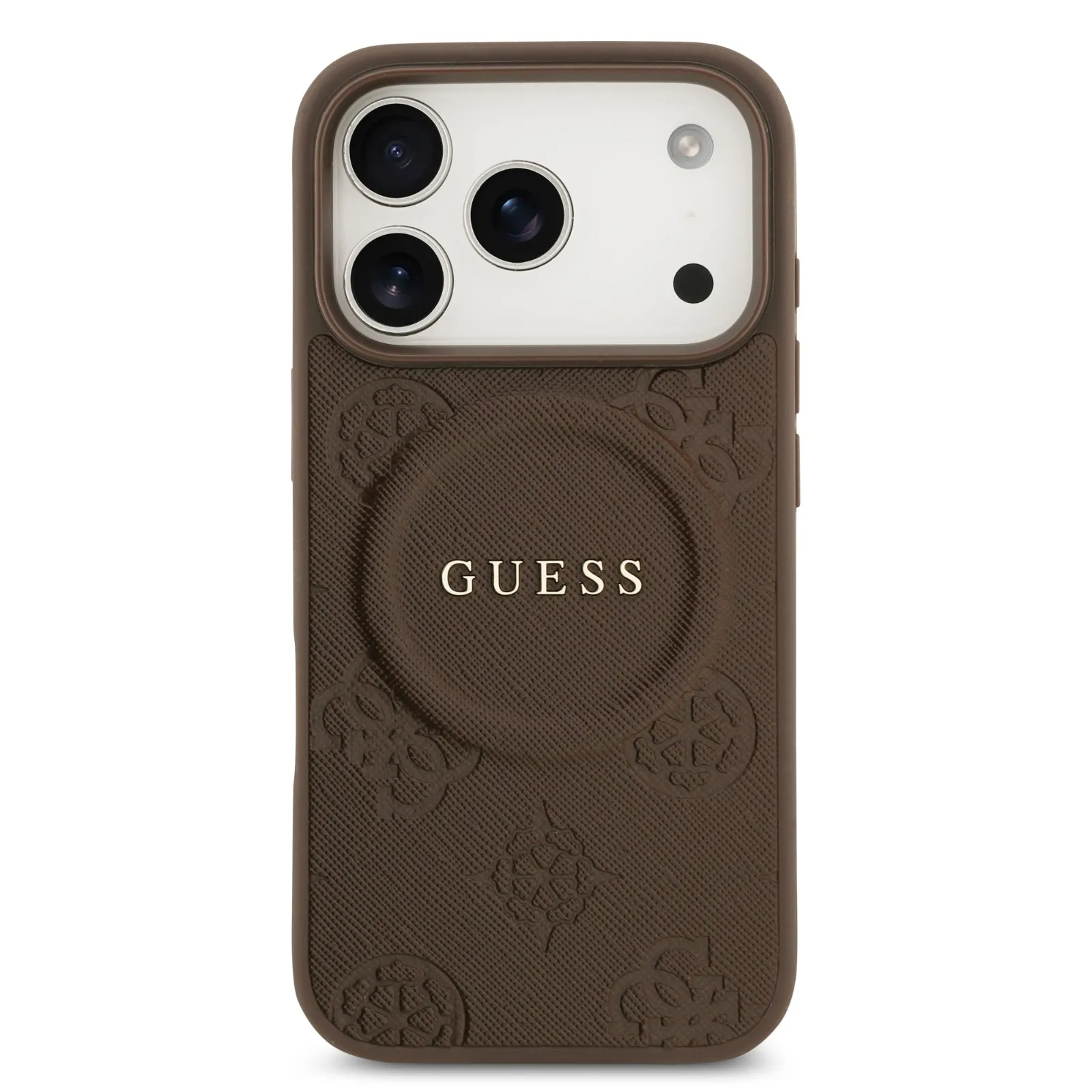 Guess, MagSafe PU Leather Case with Classic Logo & Peony Hot Stamp Design, iPhone 17 Pro Max