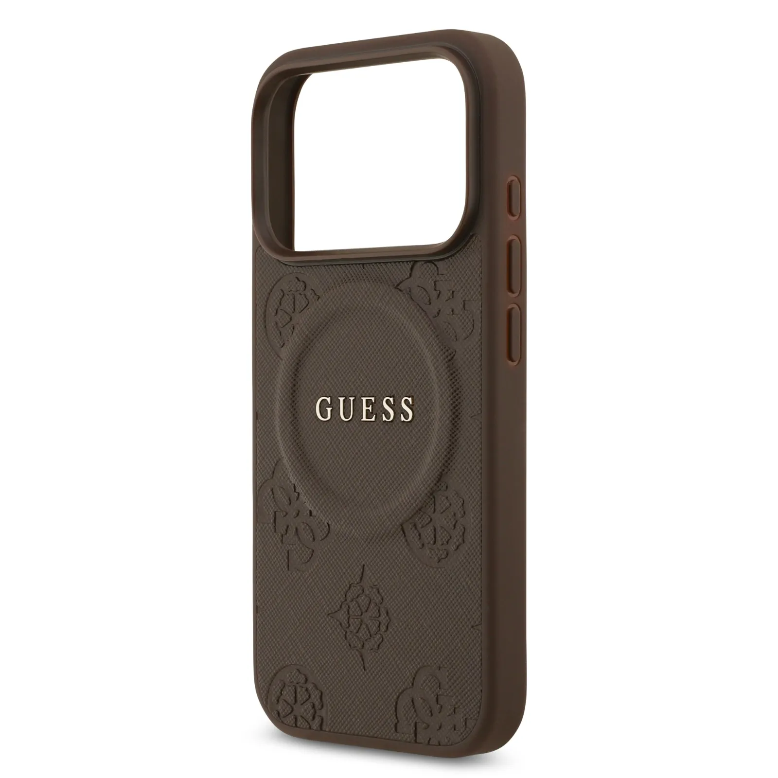 Guess, MagSafe PU Leather Case with Classic Logo & Peony Hot Stamp Design, iPhone 17 Pro Max