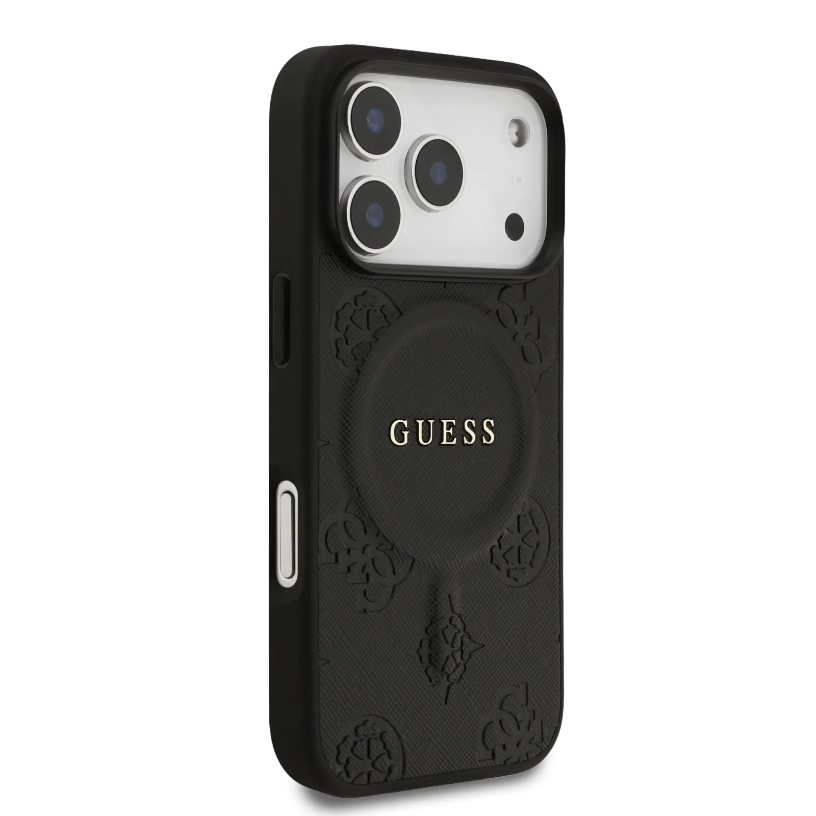 Guess, MagSafe PU Leather Case with Classic Logo & Peony Hot Stamp Design, iPhone 17 Pro