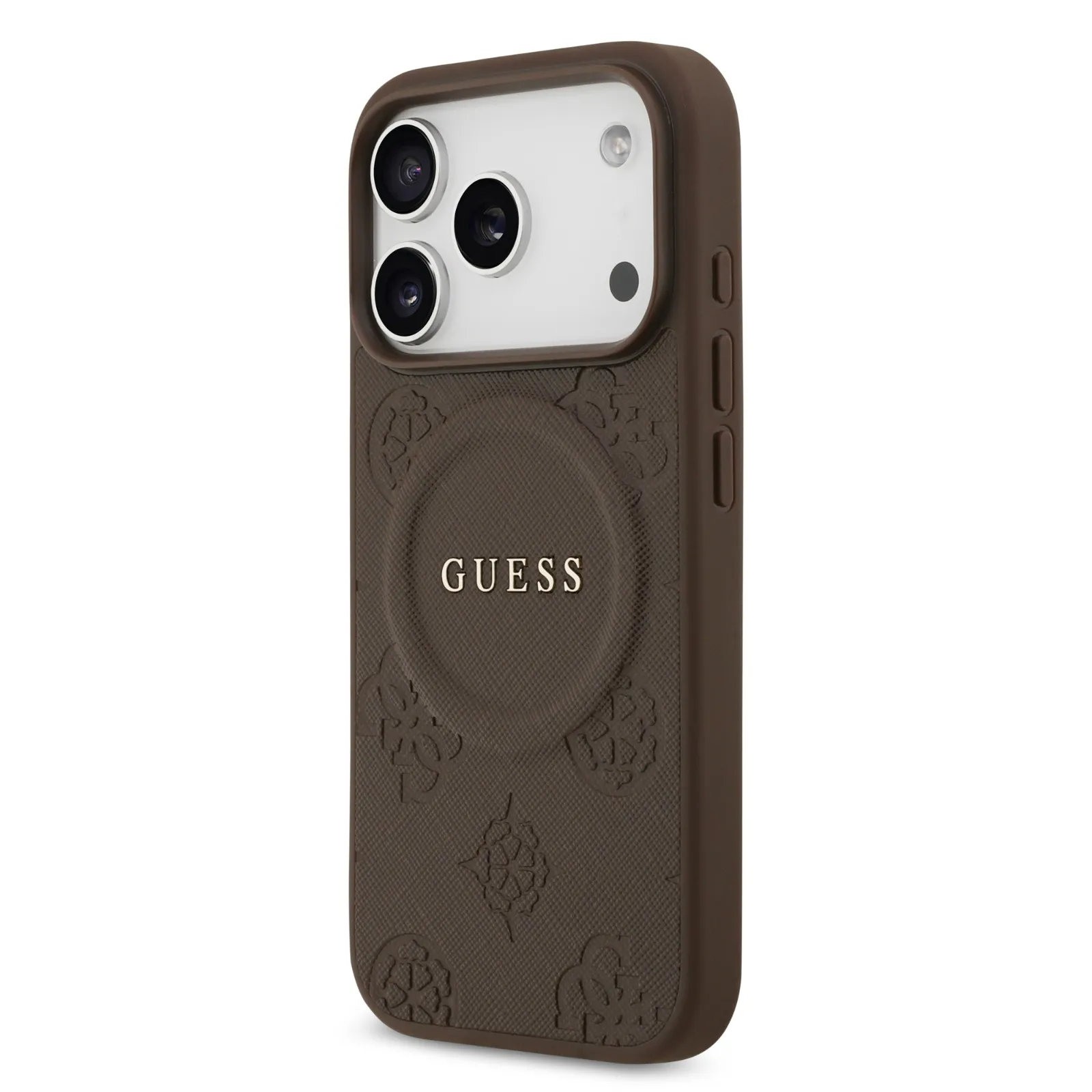 Guess, MagSafe PU Leather Case with Classic Logo & Peony Hot Stamp Design, iPhone 17 Pro