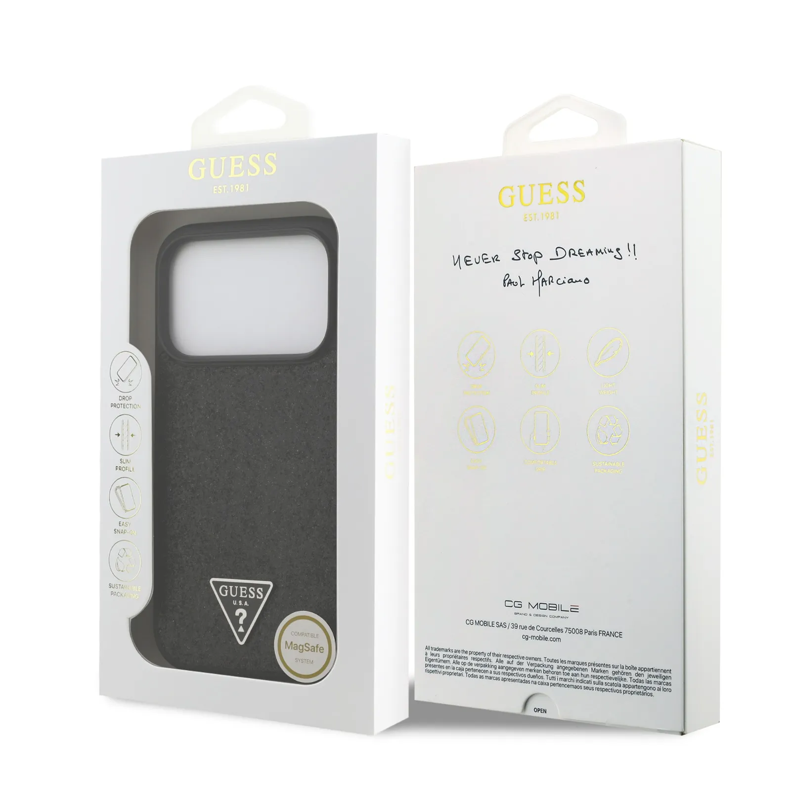 Guess, MagSafe PU Leather Fixed Glitter Case with Triangle Logo, iPhone 17 Pro Max