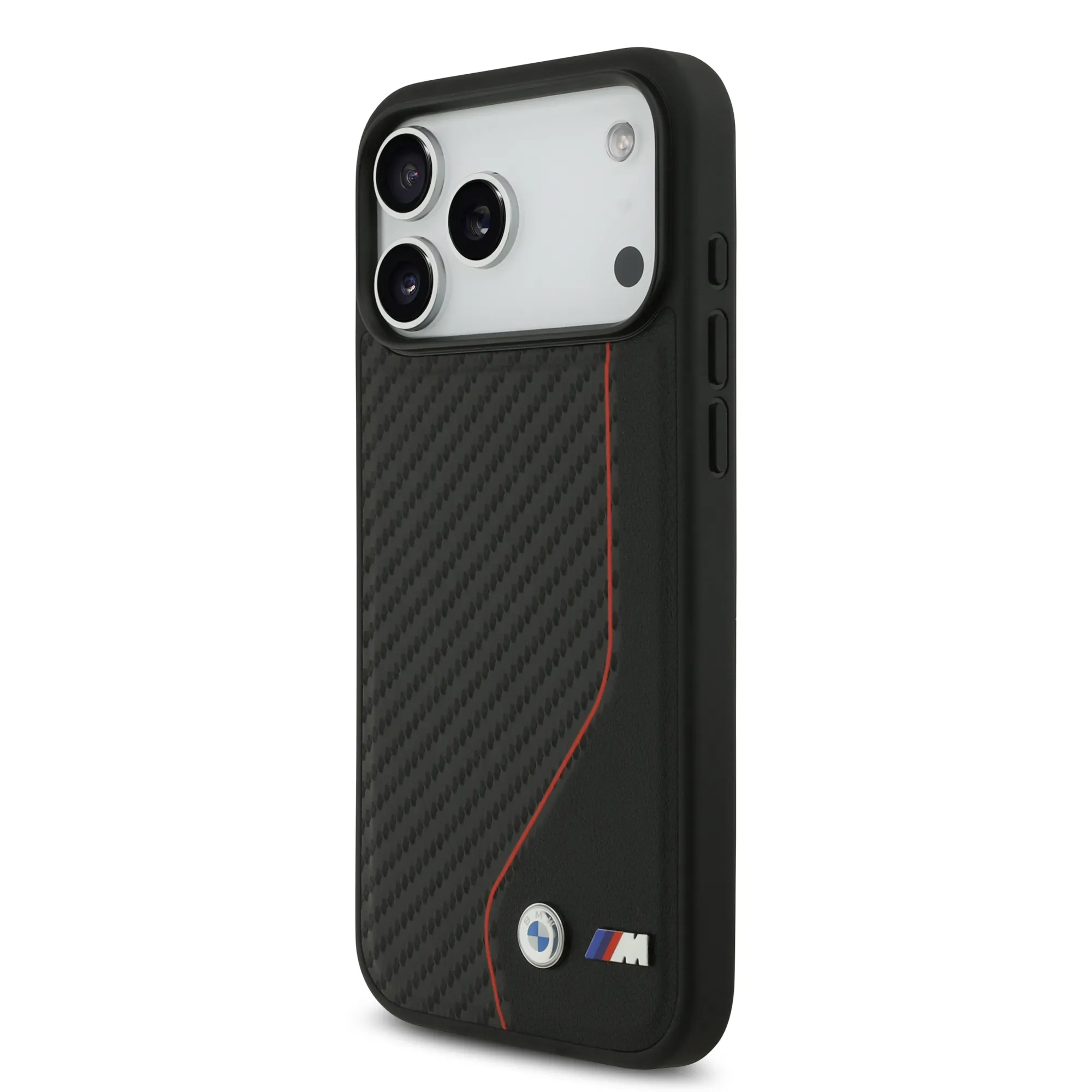 BMW, PU Leather & Carbon Case with Colored Line Stitch, iPhone 17 Pro Max