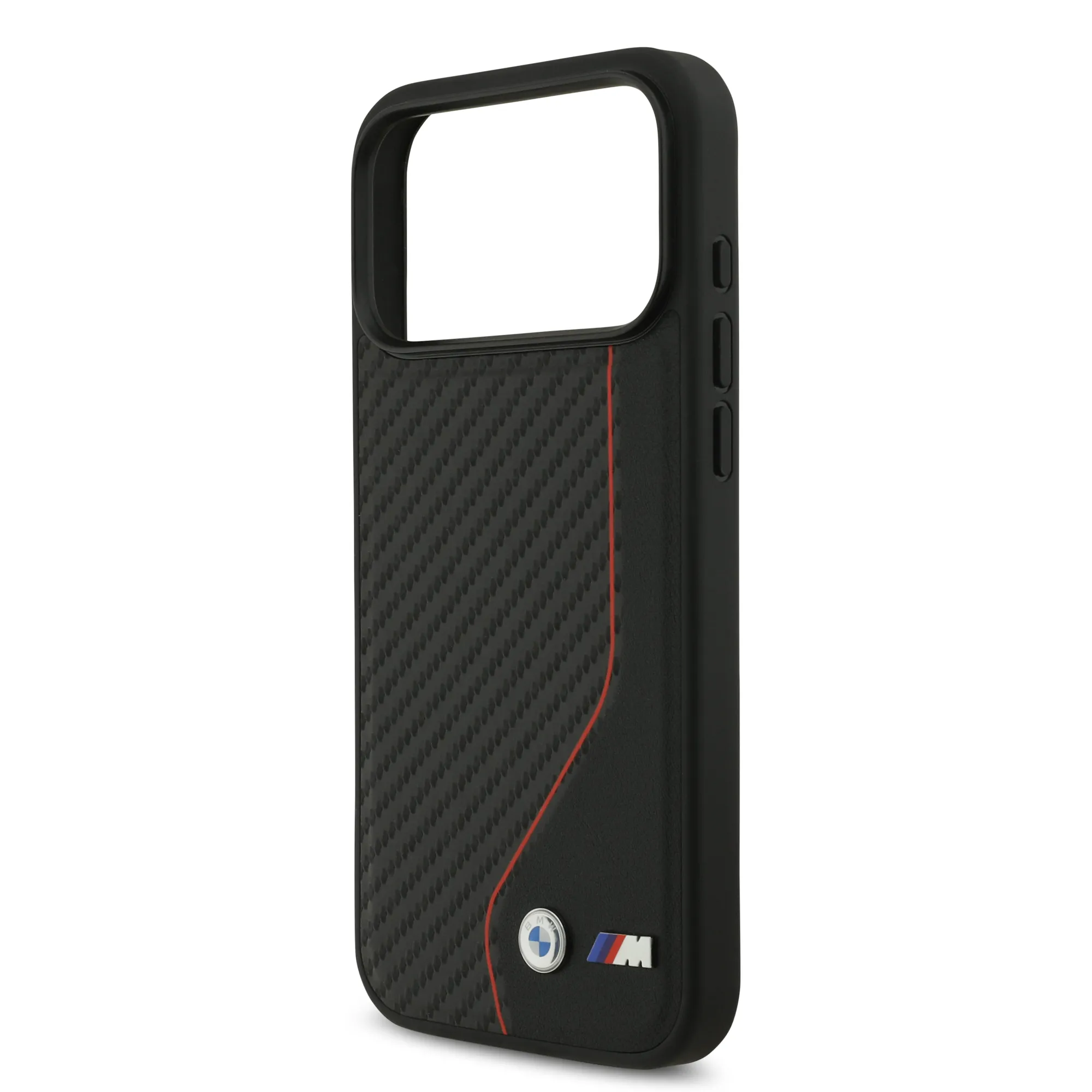 BMW, PU Leather & Carbon Case with Colored Line Stitch, iPhone 17 Pro Max