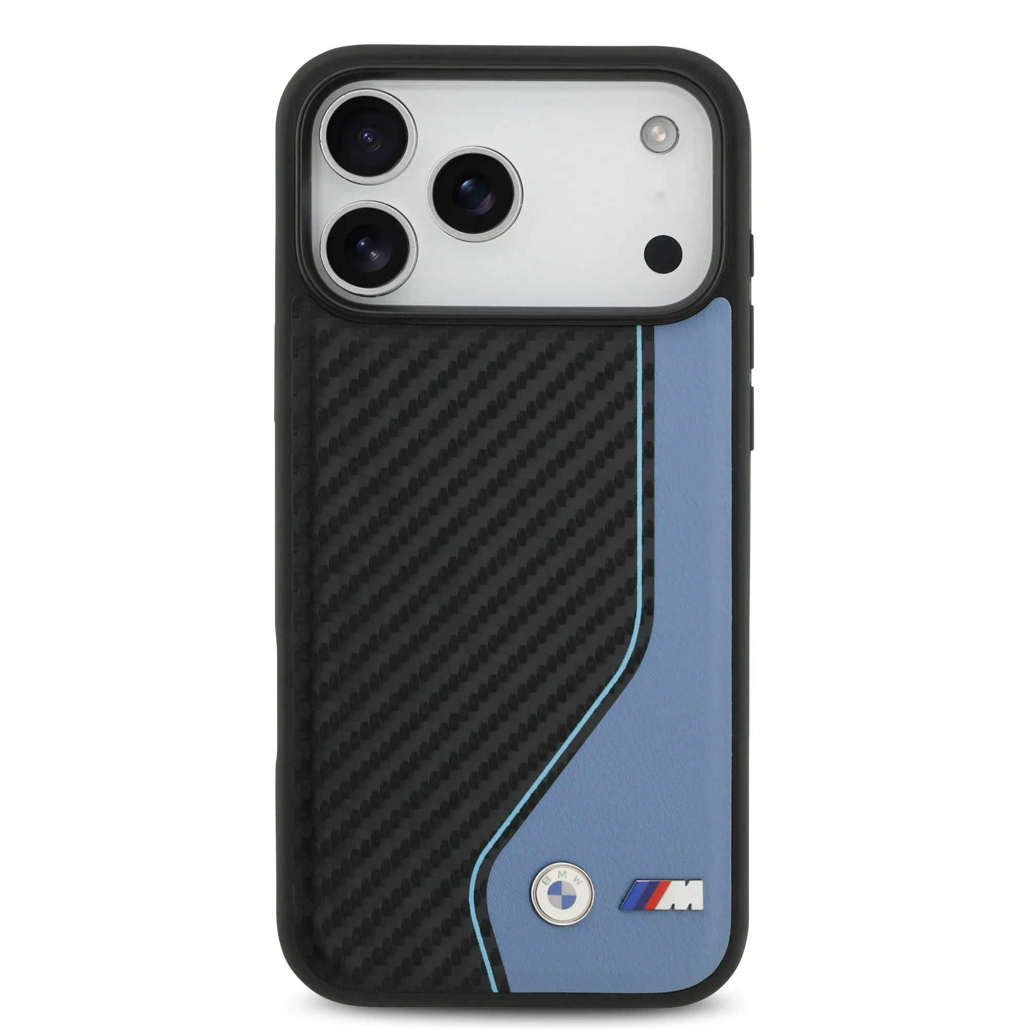 BMW, PU Leather & Carbon Case with Colored Line Stitch, iPhone 17 Pro Max