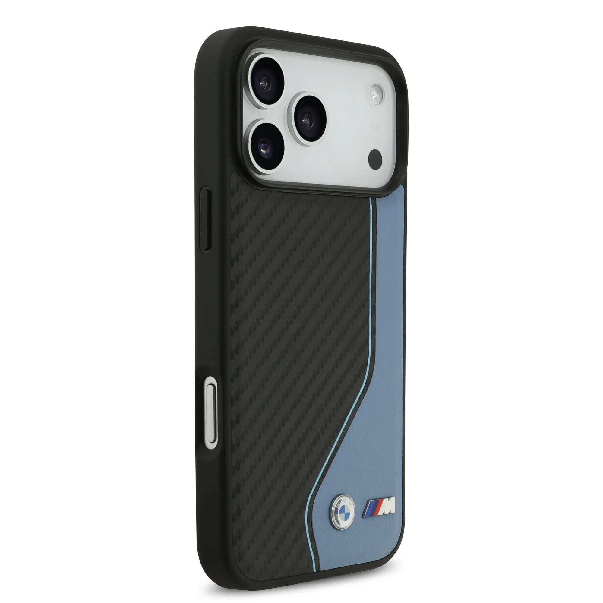 BMW, PU Leather & Carbon Case with Colored Line Stitch, iPhone 17 Pro Max