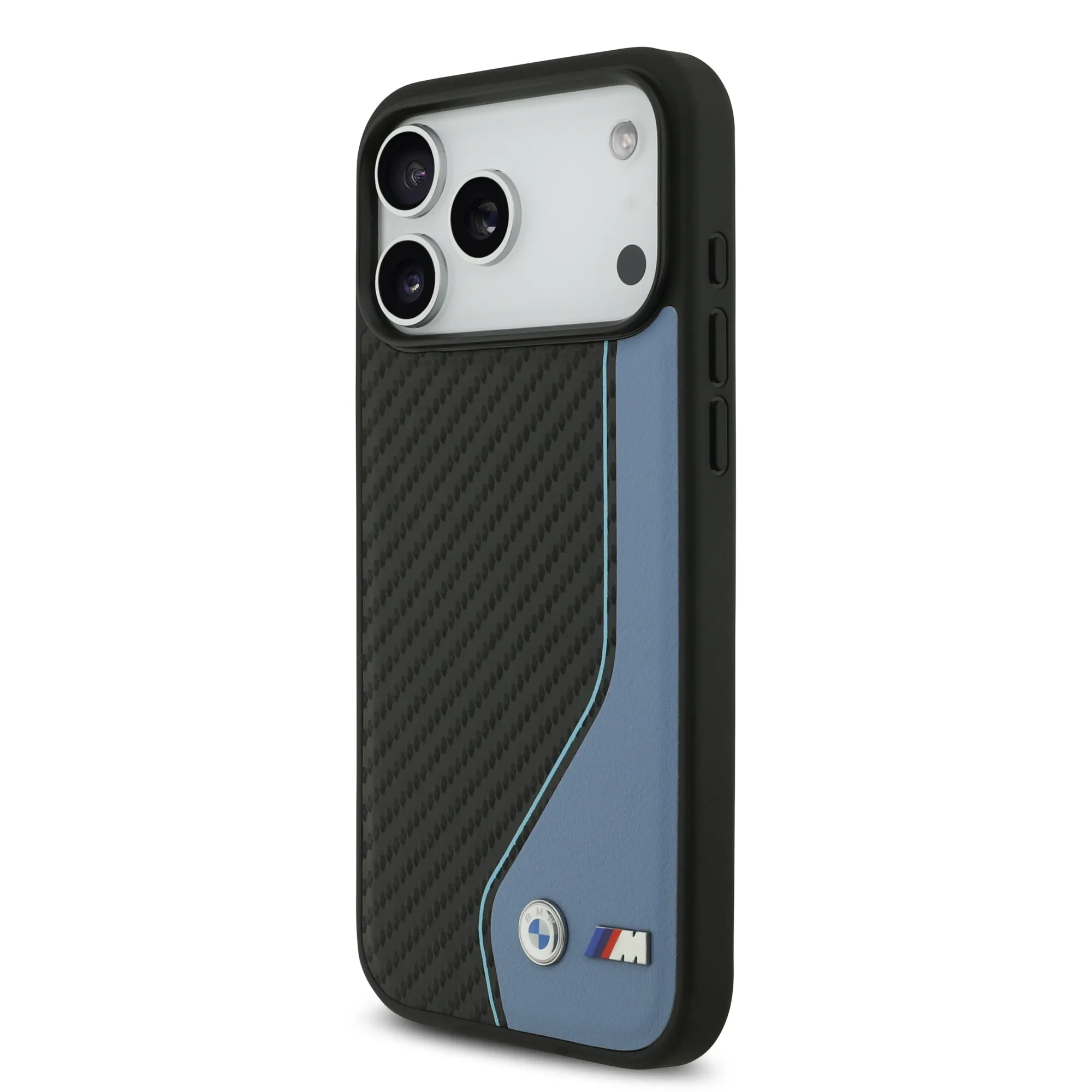 BMW, PU Leather & Carbon Case with Colored Line Stitch, iPhone 17 Pro Max