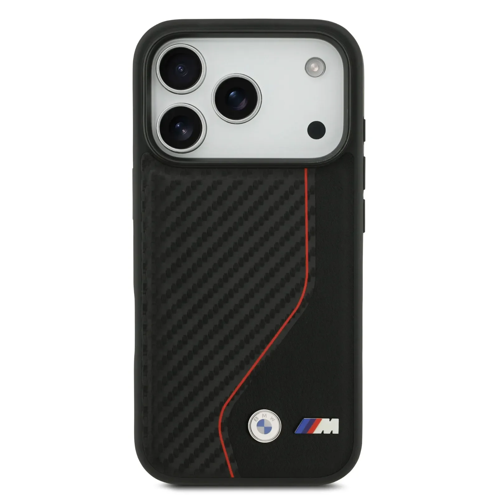 BMW, PU Leather & Carbon Case with Colored Line Stitch, iPhone 17 Pro