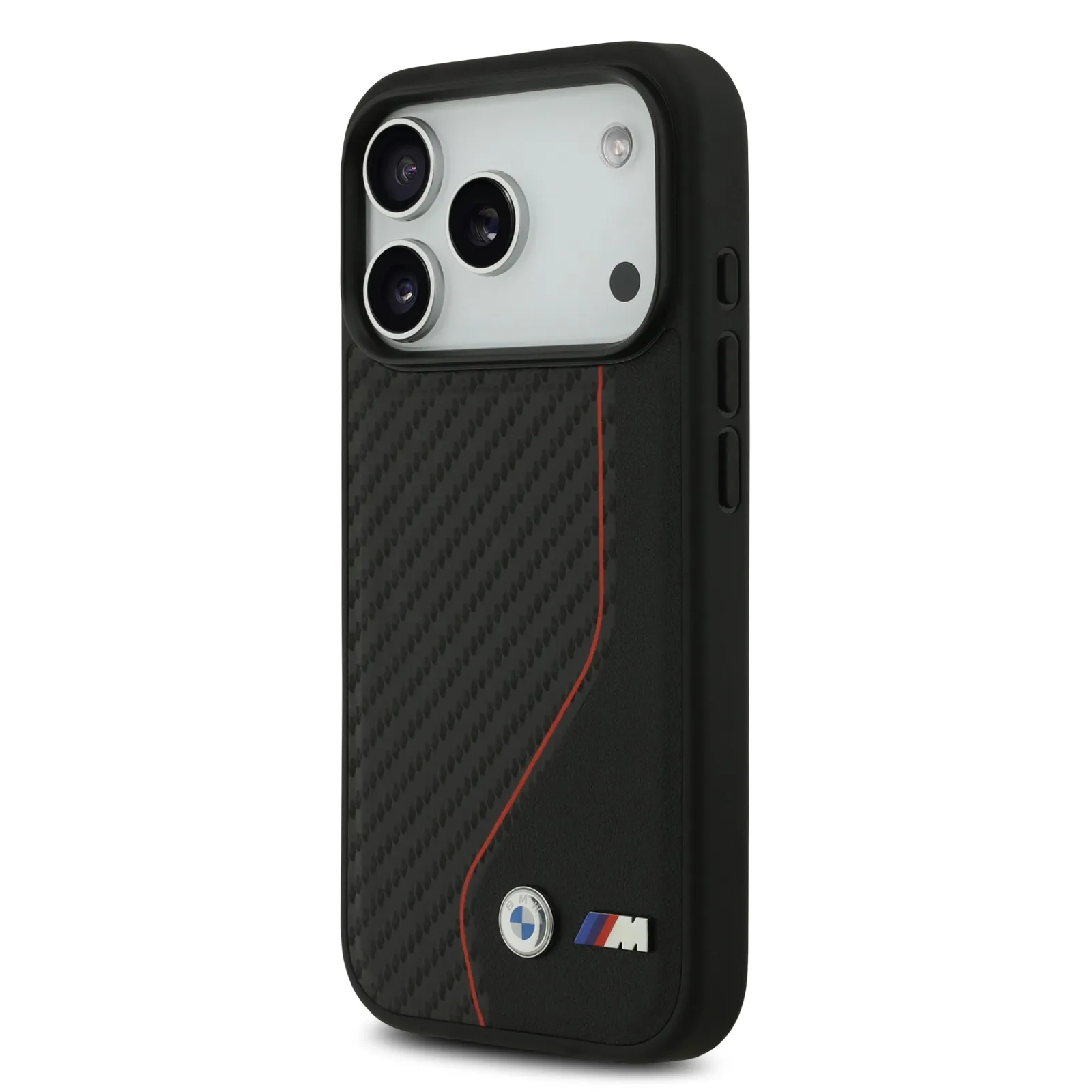 BMW, PU Leather & Carbon Case with Colored Line Stitch, iPhone 17 Pro