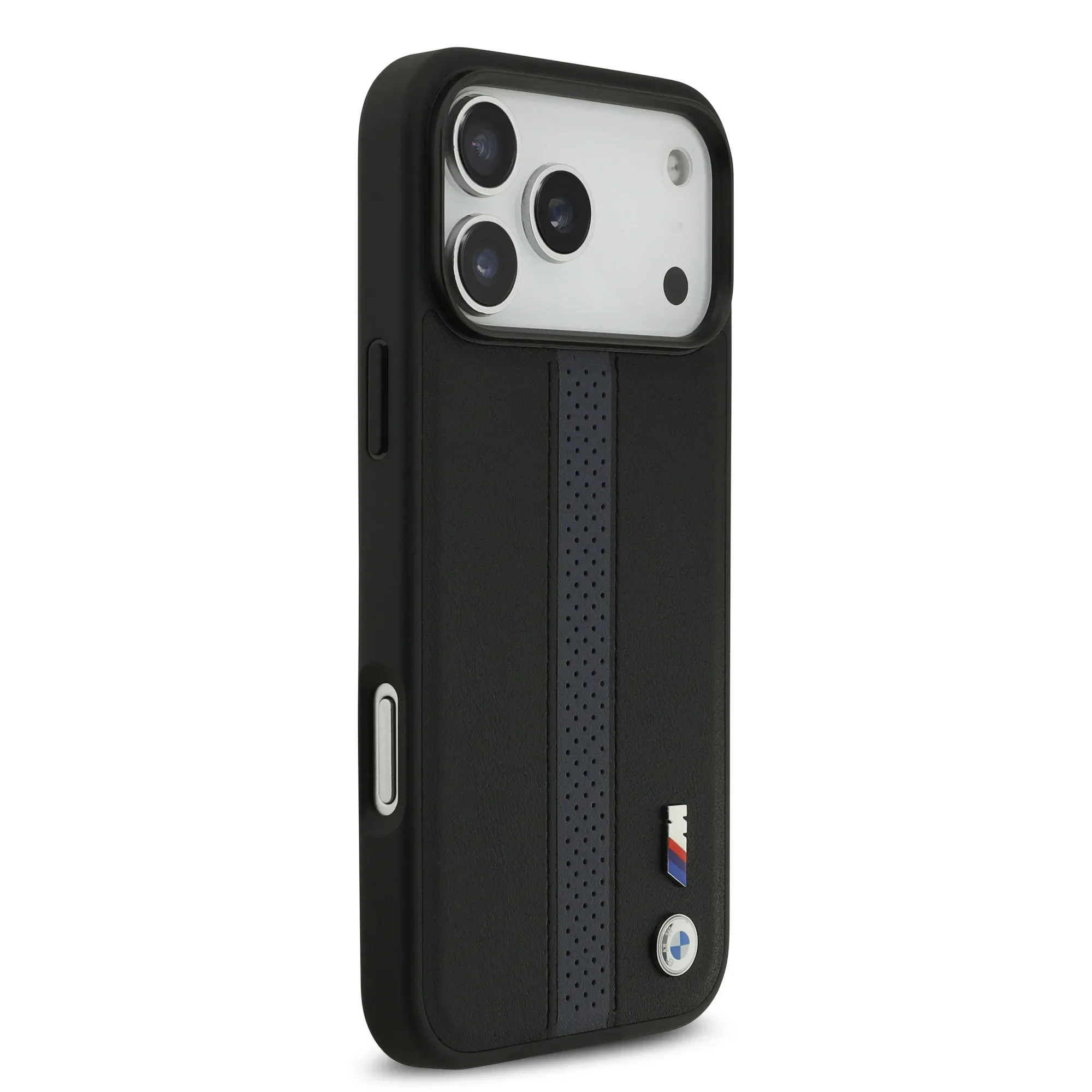 BMW, PU Leather Case with Perforated Stripes & Metal Logos, iPhone 17 Pro Max