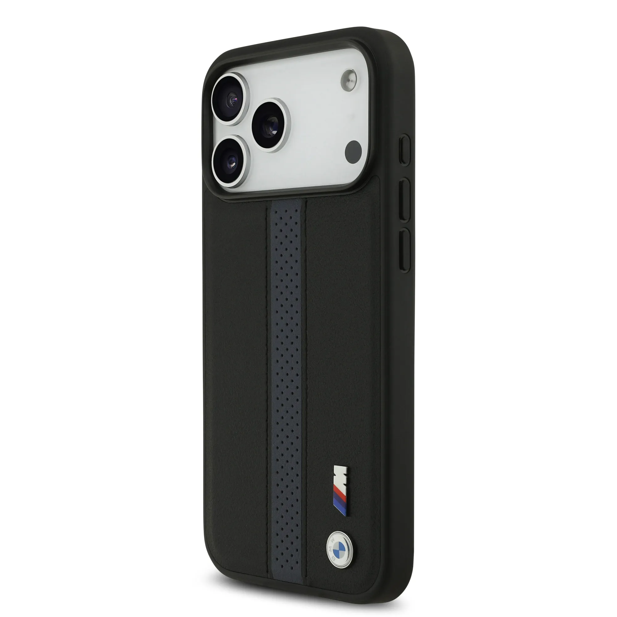 BMW, PU Leather Case with Perforated Stripes & Metal Logos, iPhone 17 Pro Max