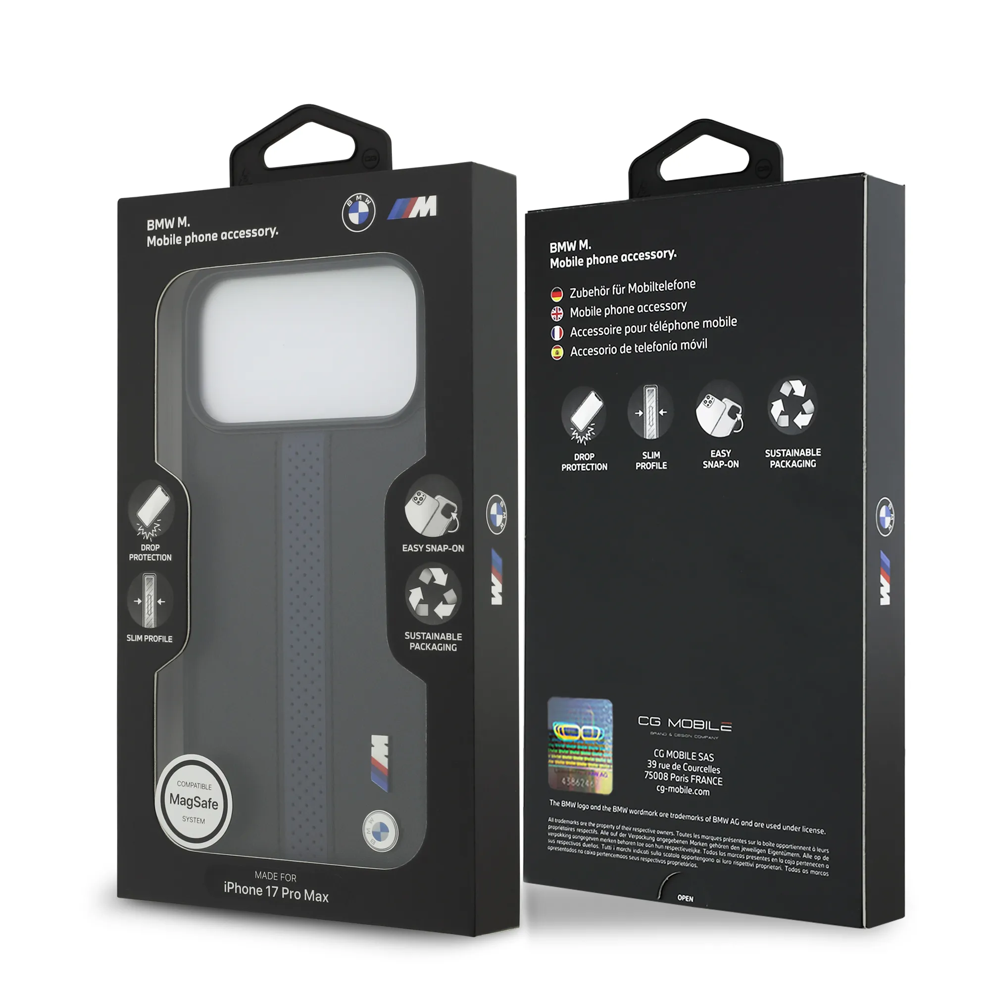 BMW, PU Leather Case with Perforated Stripes & Metal Logos, iPhone 17 Pro Max