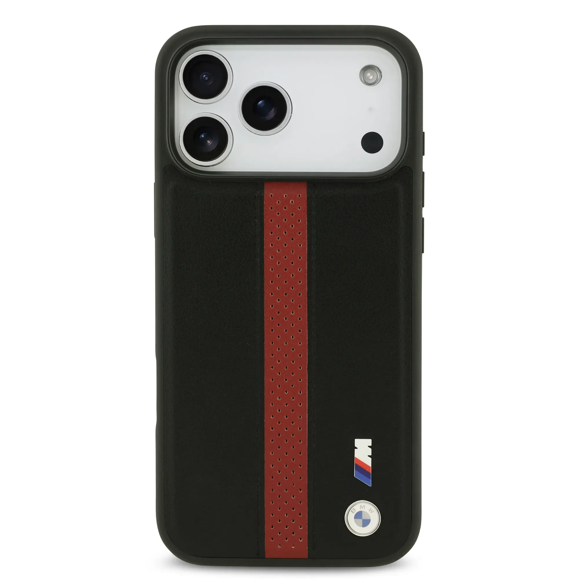 BMW, PU Leather Case with Perforated Stripes & Metal Logos, iPhone 17 Pro Max