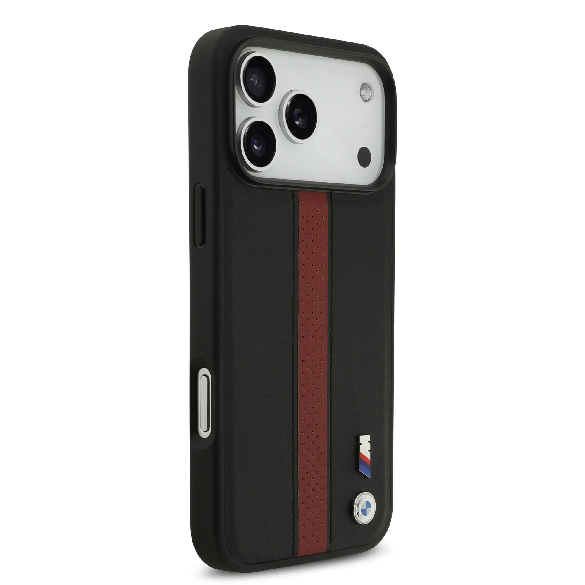 BMW, PU Leather Case with Perforated Stripes & Metal Logos, iPhone 17 Pro Max