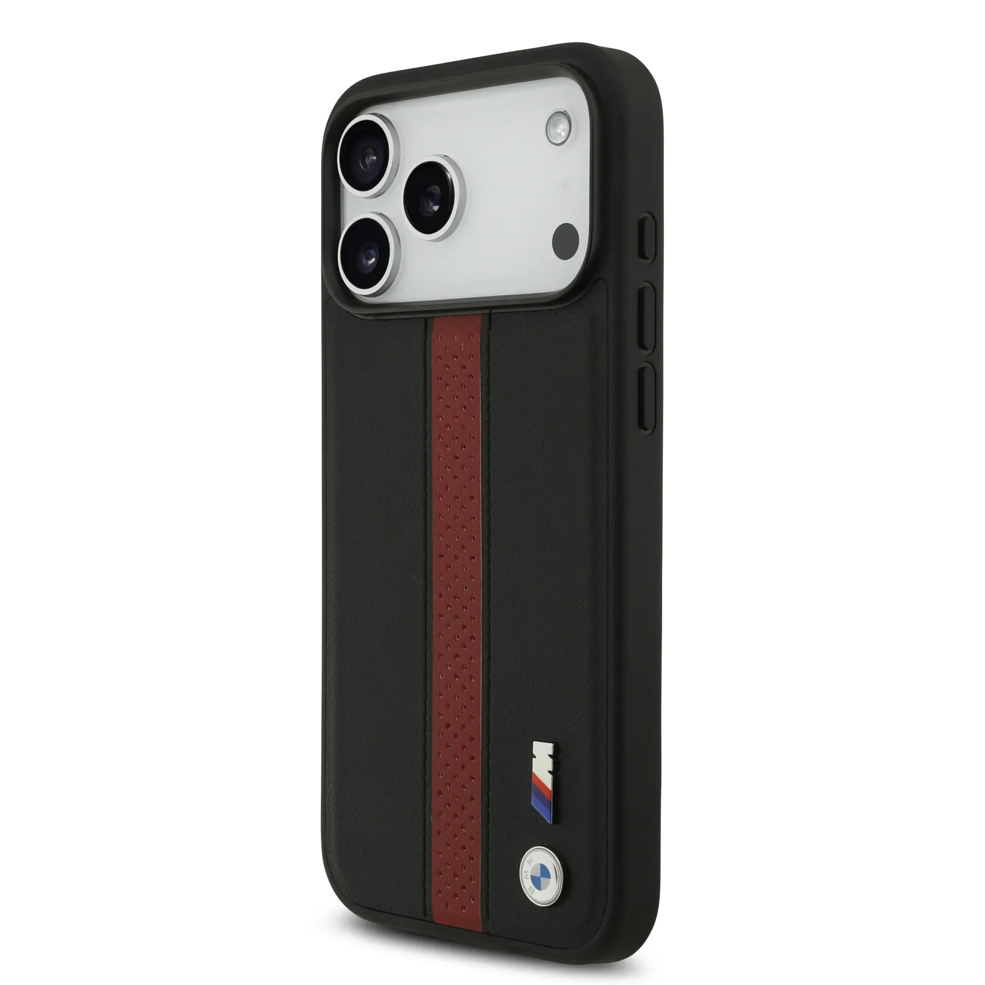 BMW, PU Leather Case with Perforated Stripes & Metal Logos, iPhone 17 Pro Max