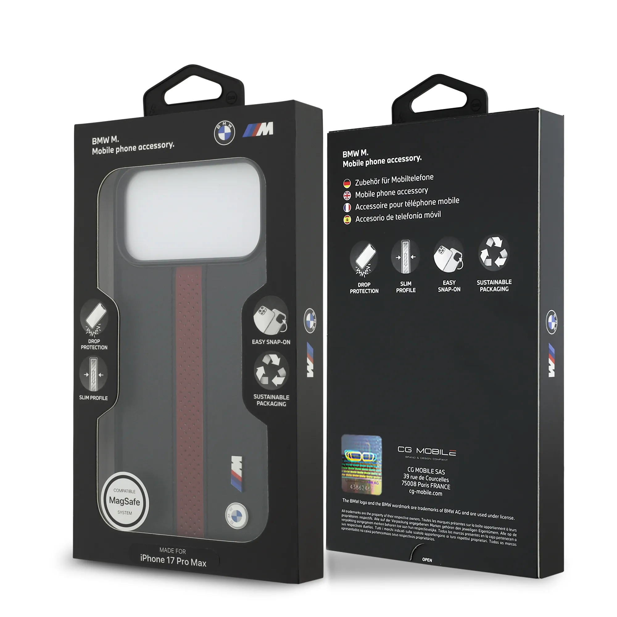 BMW, PU Leather Case with Perforated Stripes & Metal Logos, iPhone 17 Pro Max