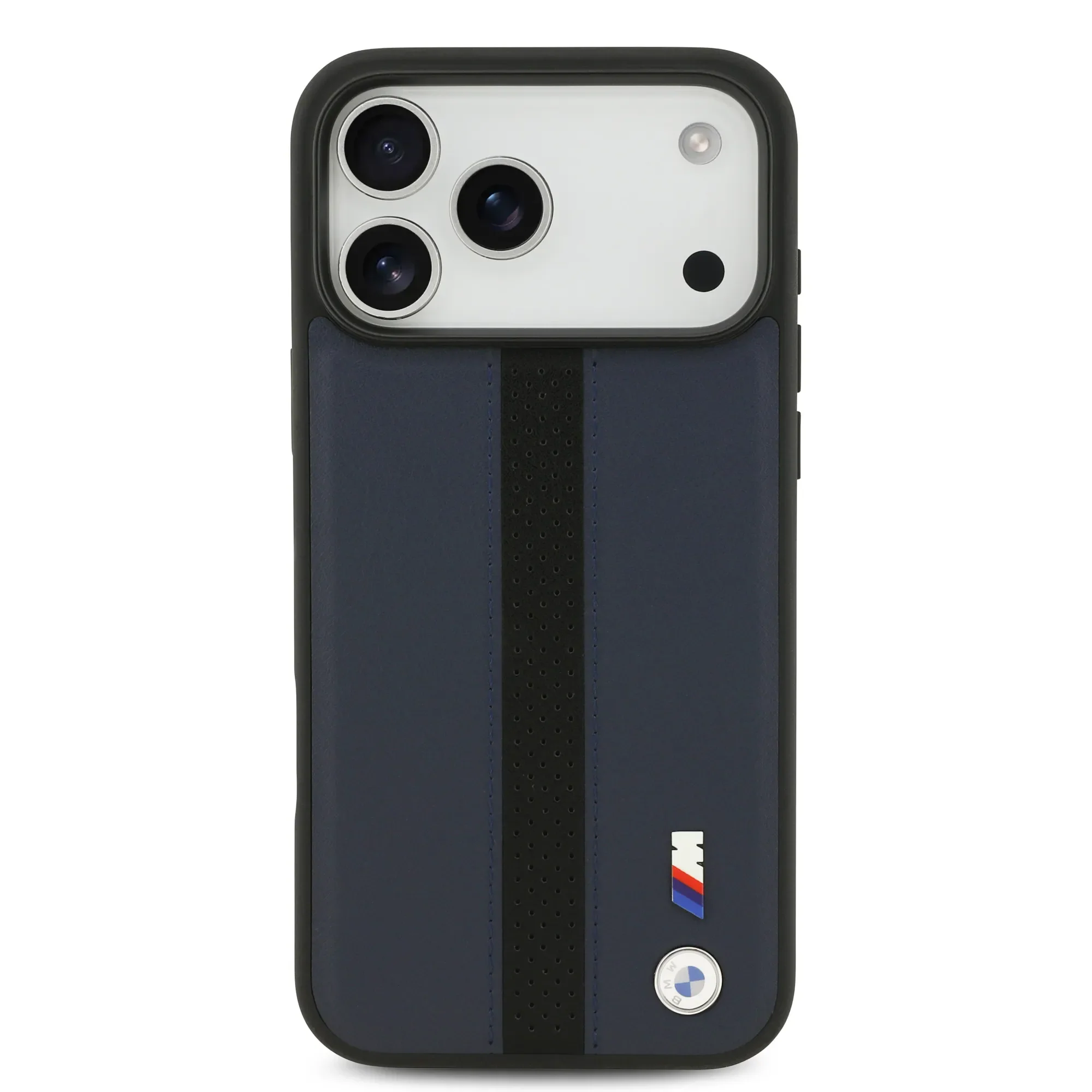 BMW, PU Leather Case with Perforated Stripes & Metal Logos, iPhone 17 Pro Max