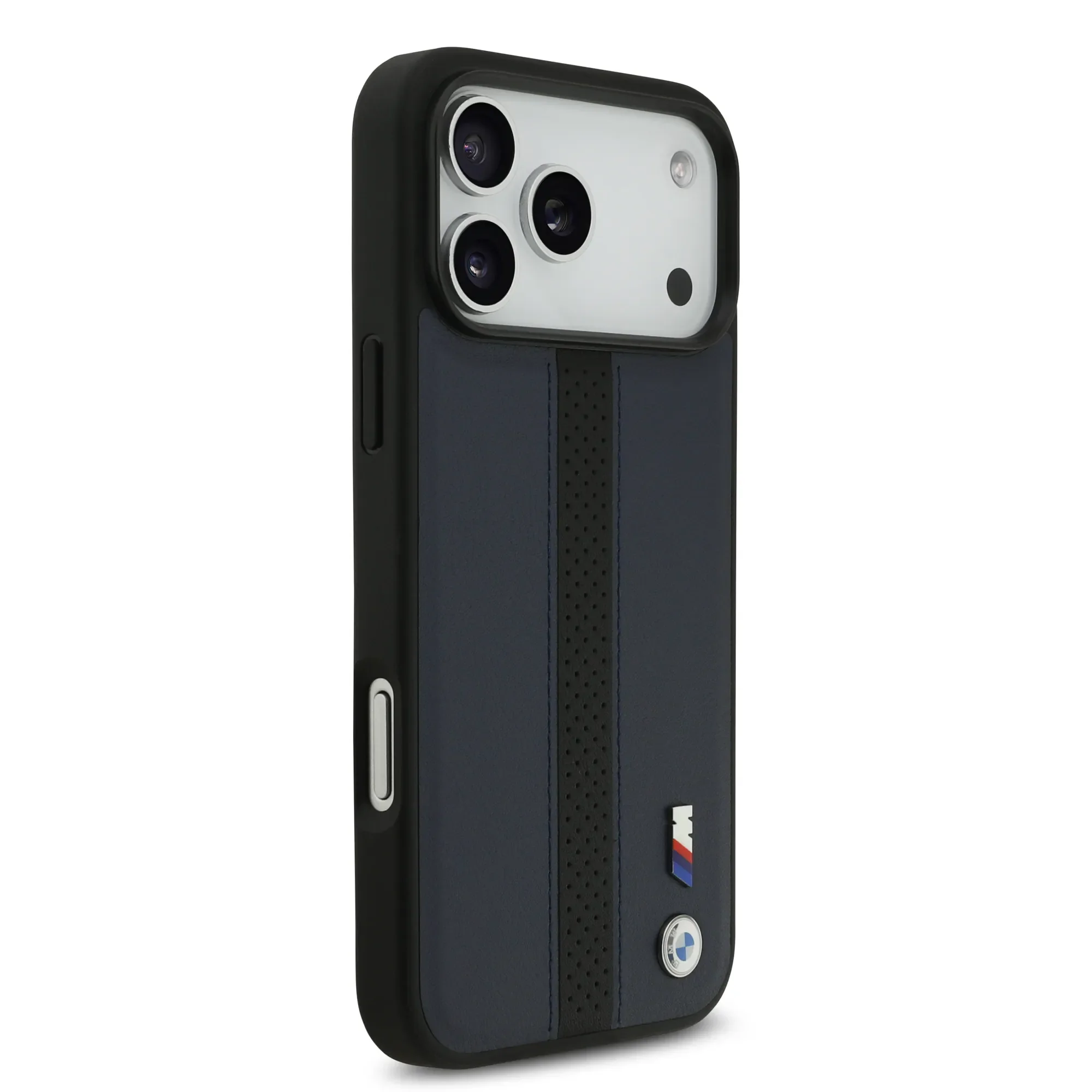 BMW, PU Leather Case with Perforated Stripes & Metal Logos, iPhone 17 Pro Max