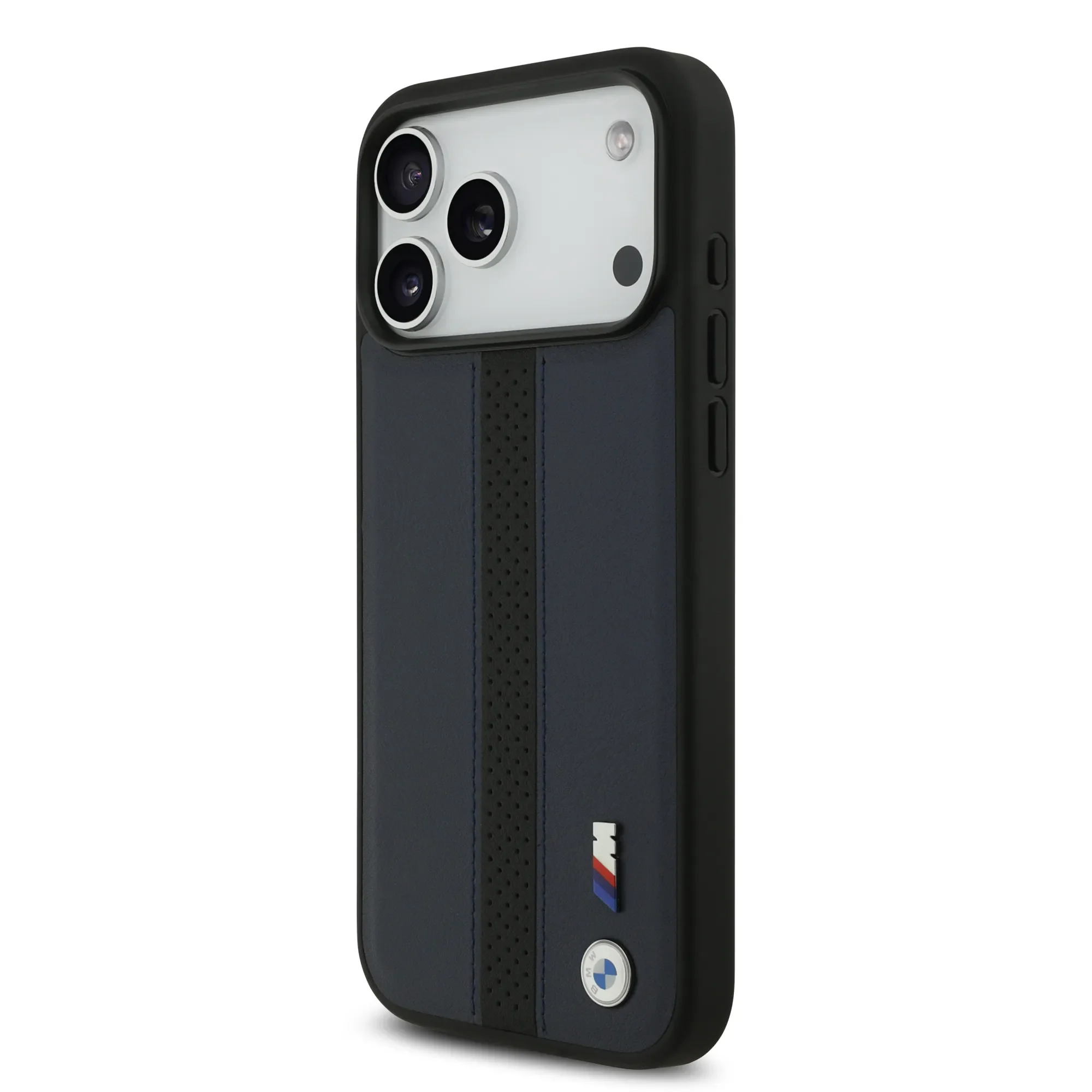 BMW, PU Leather Case with Perforated Stripes & Metal Logos, iPhone 17 Pro Max