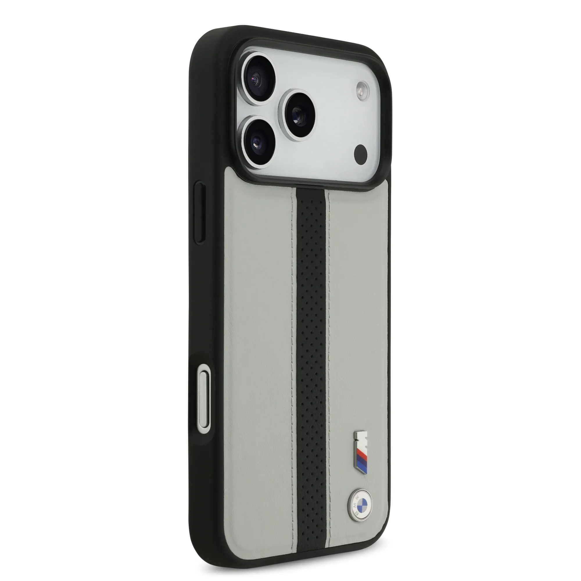 BMW, PU Leather Case with Perforated Stripes & Metal Logos, iPhone 17 Pro Max