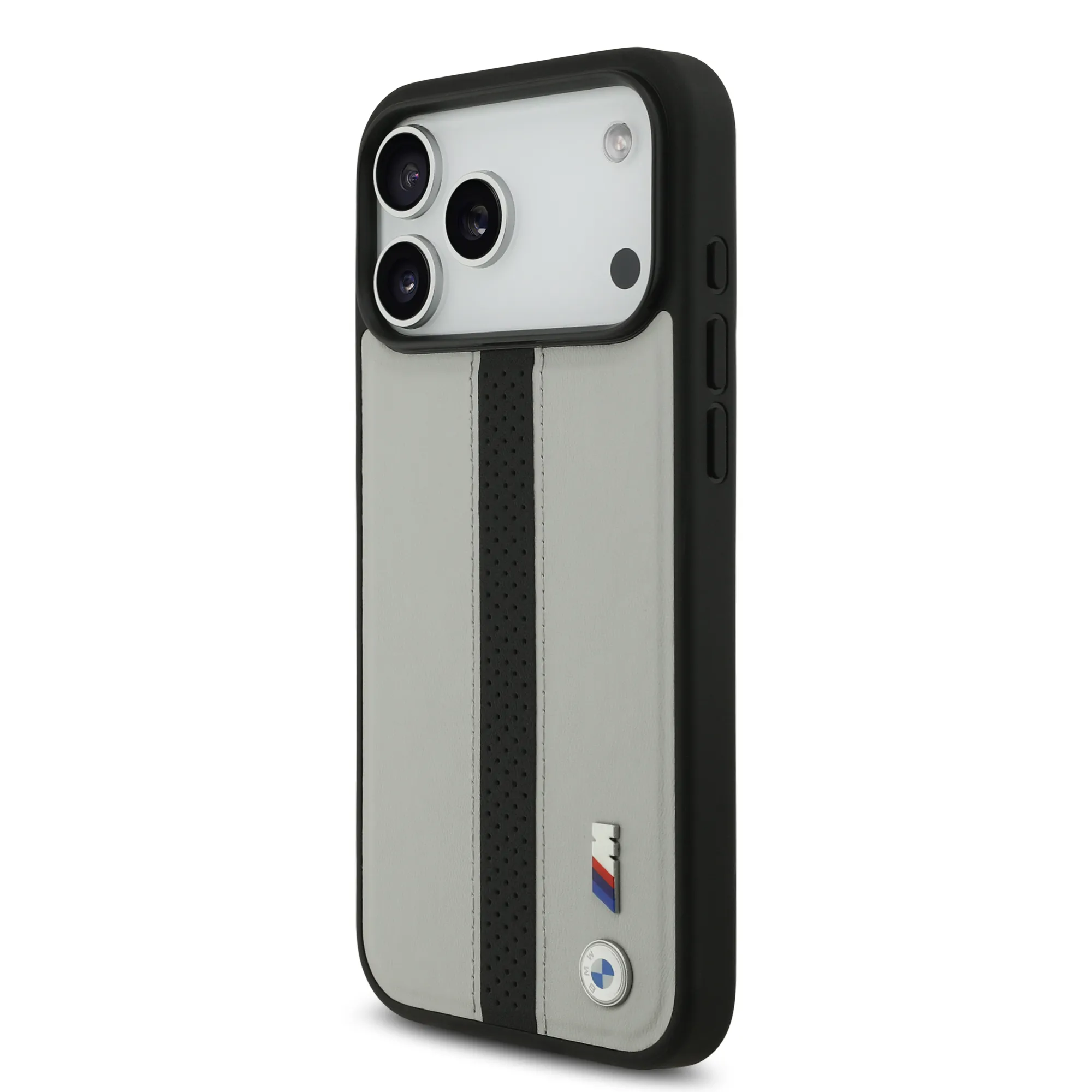 BMW, PU Leather Case with Perforated Stripes & Metal Logos, iPhone 17 Pro Max