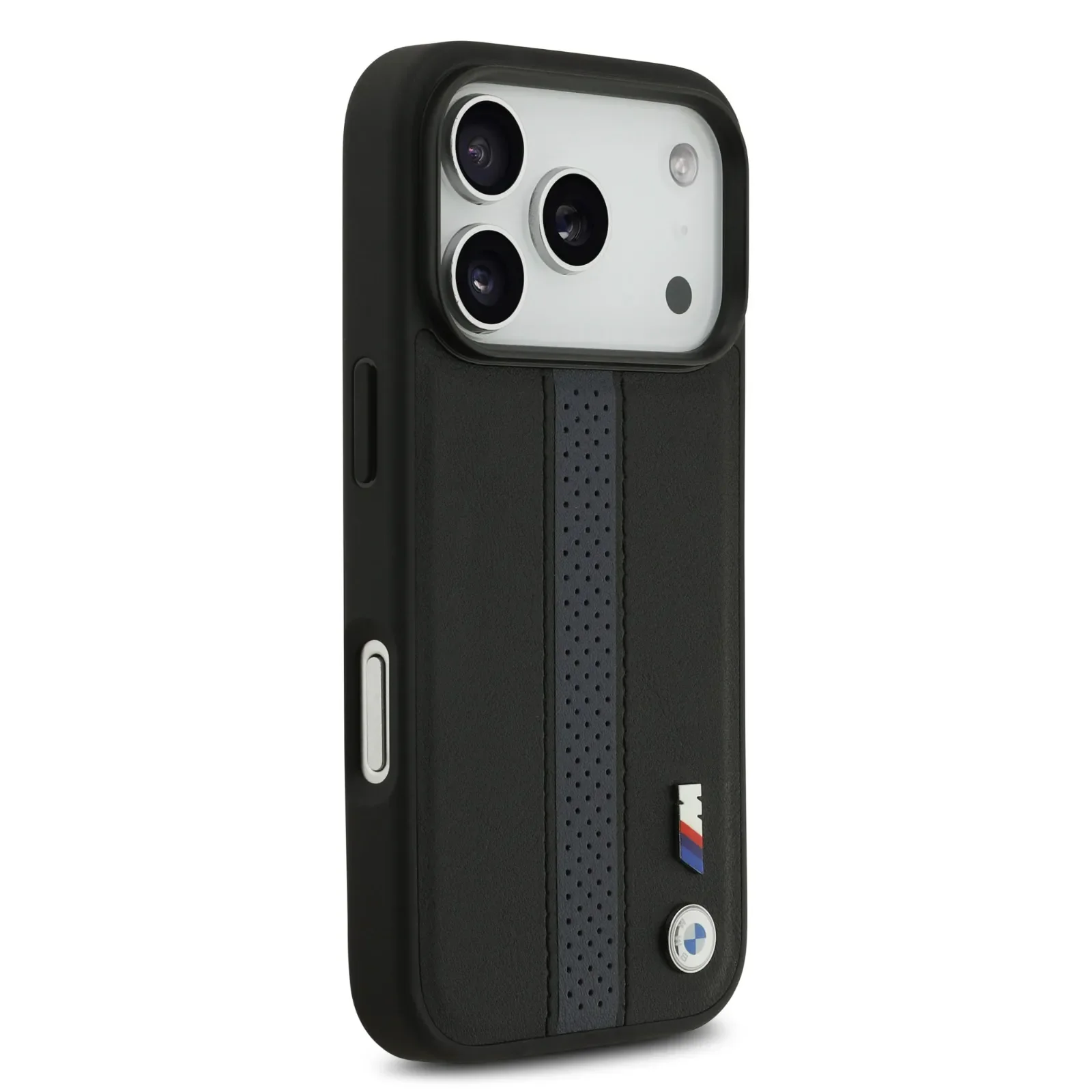 BMW, PU Leather Case with Perforated Stripes & Metal Logos, iPhone 17 Pro