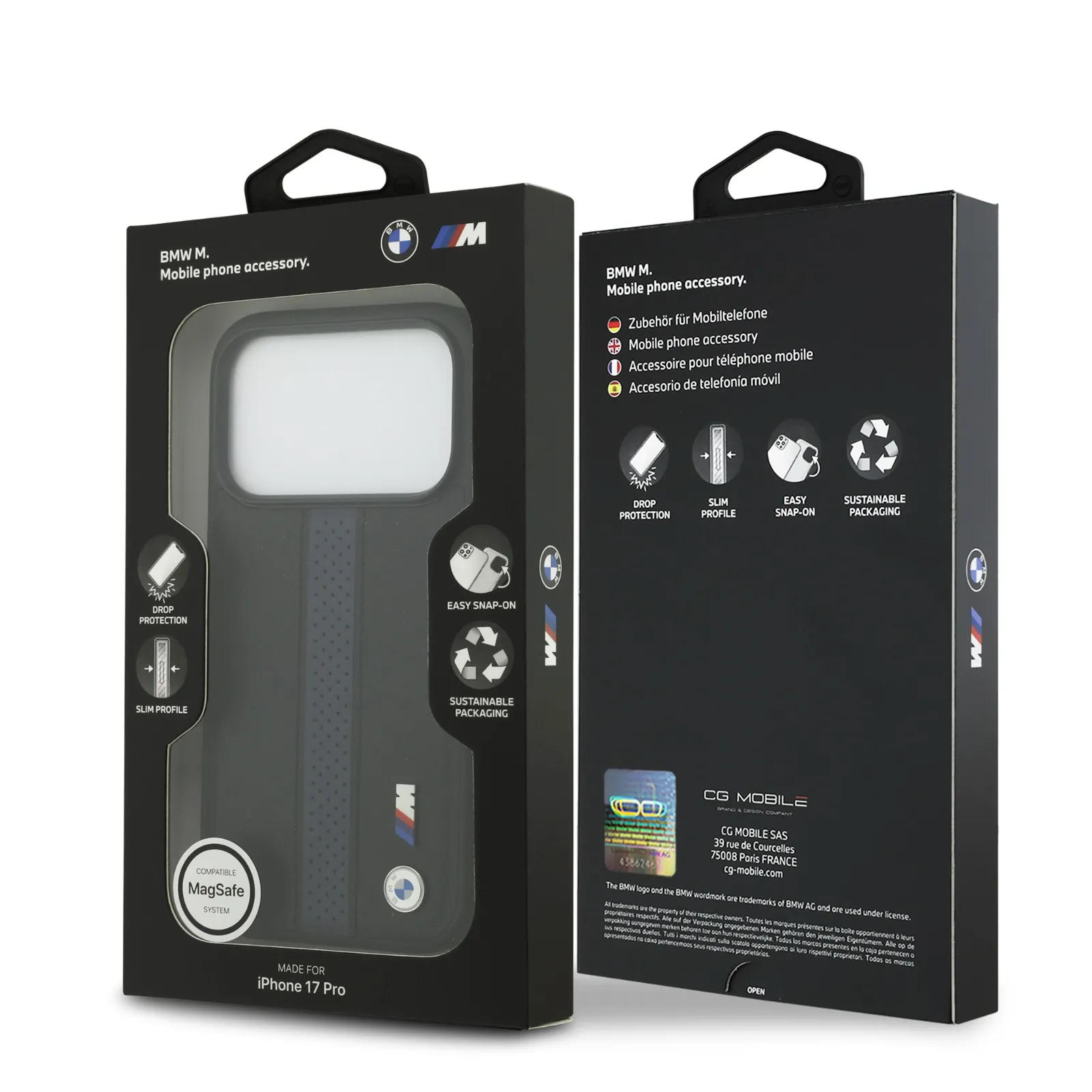BMW, PU Leather Case with Perforated Stripes & Metal Logos, iPhone 17 Pro