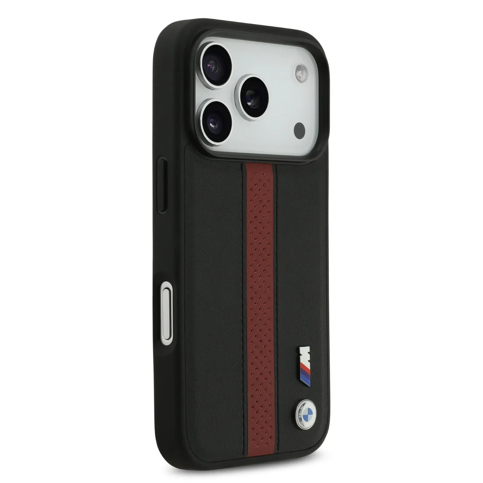 BMW, PU Leather Case with Perforated Stripes & Metal Logos, iPhone 17 Pro