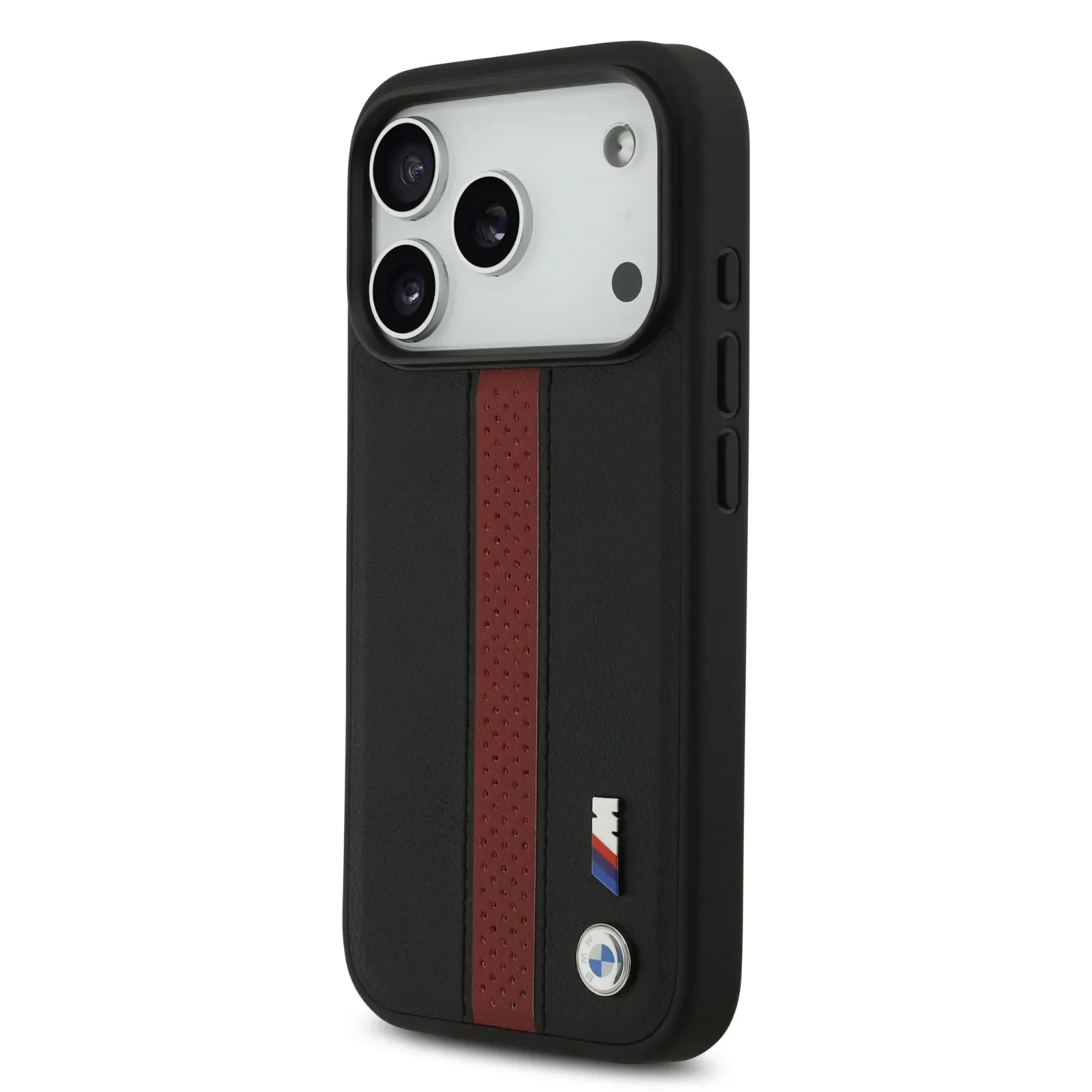 BMW, PU Leather Case with Perforated Stripes & Metal Logos, iPhone 17 Pro