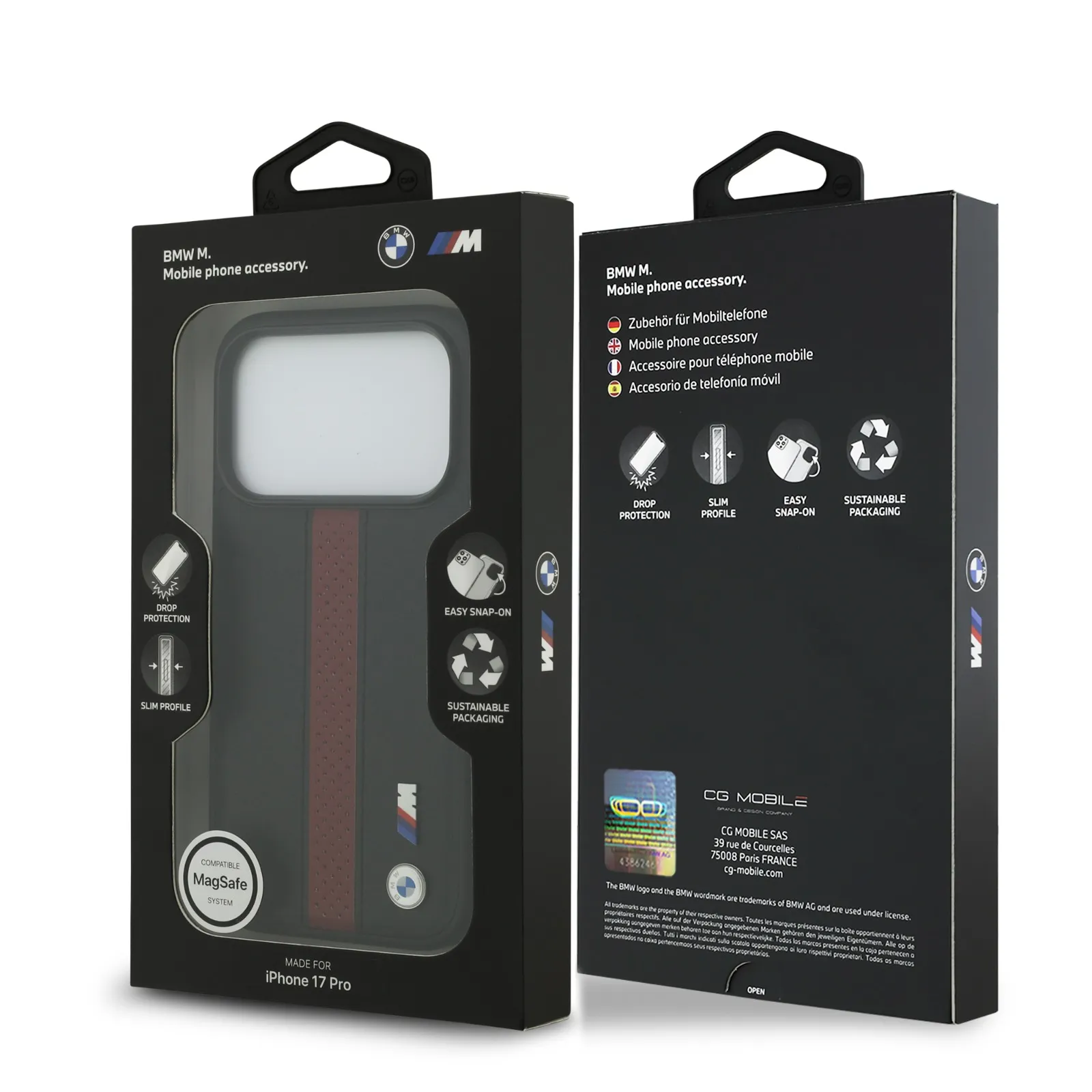 BMW, PU Leather Case with Perforated Stripes & Metal Logos, iPhone 17 Pro