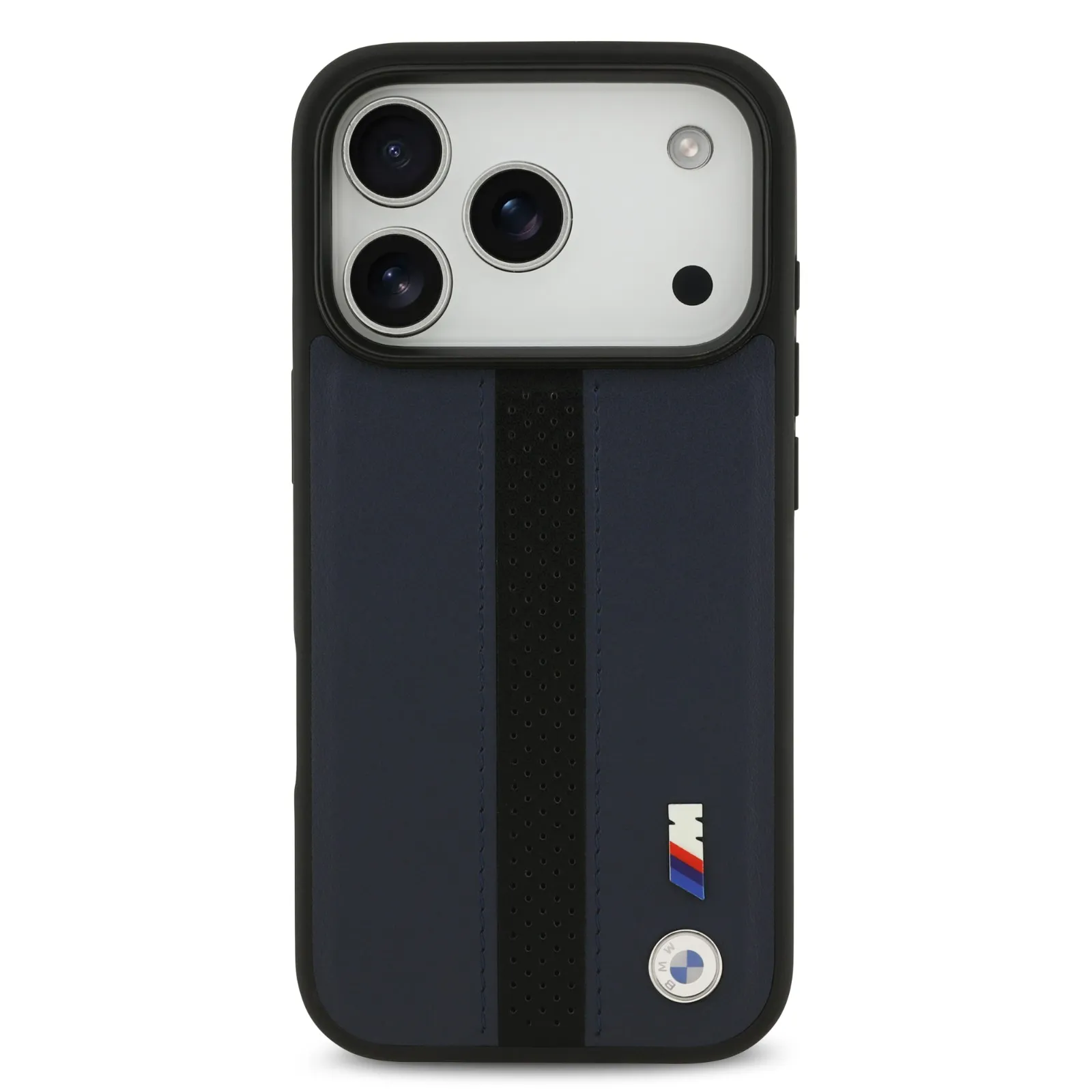 BMW, PU Leather Case with Perforated Stripes & Metal Logos, iPhone 17 Pro