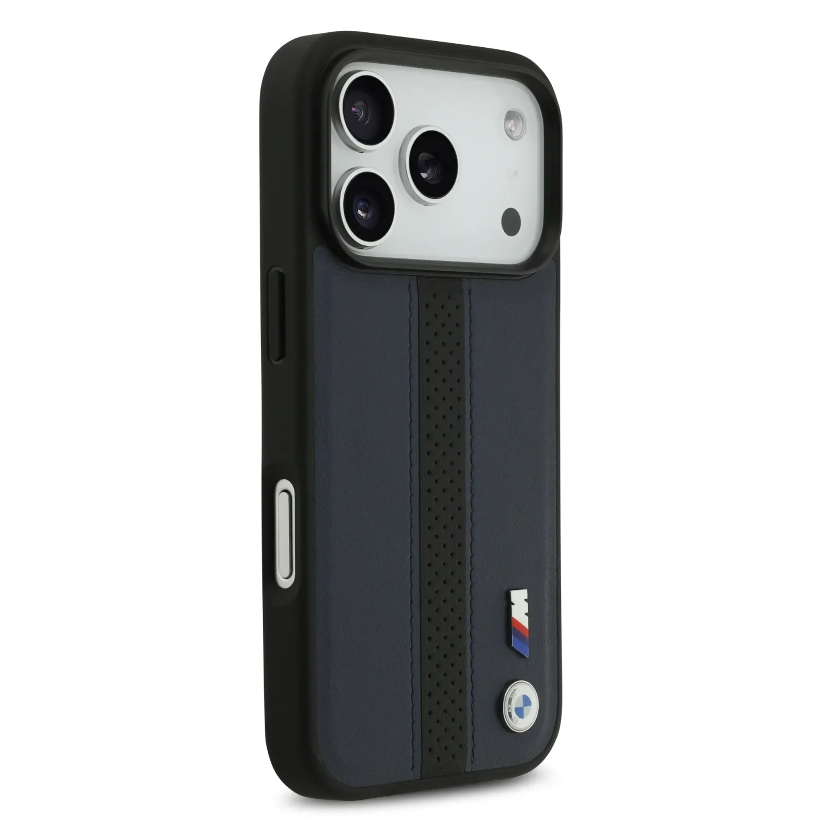 BMW, PU Leather Case with Perforated Stripes & Metal Logos, iPhone 17 Pro