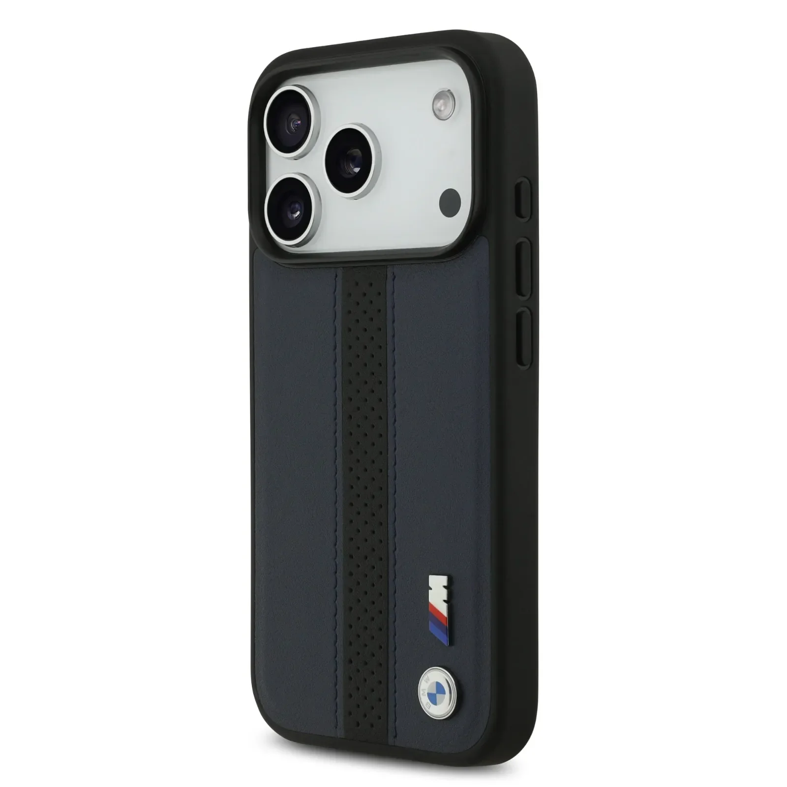 BMW, PU Leather Case with Perforated Stripes & Metal Logos, iPhone 17 Pro