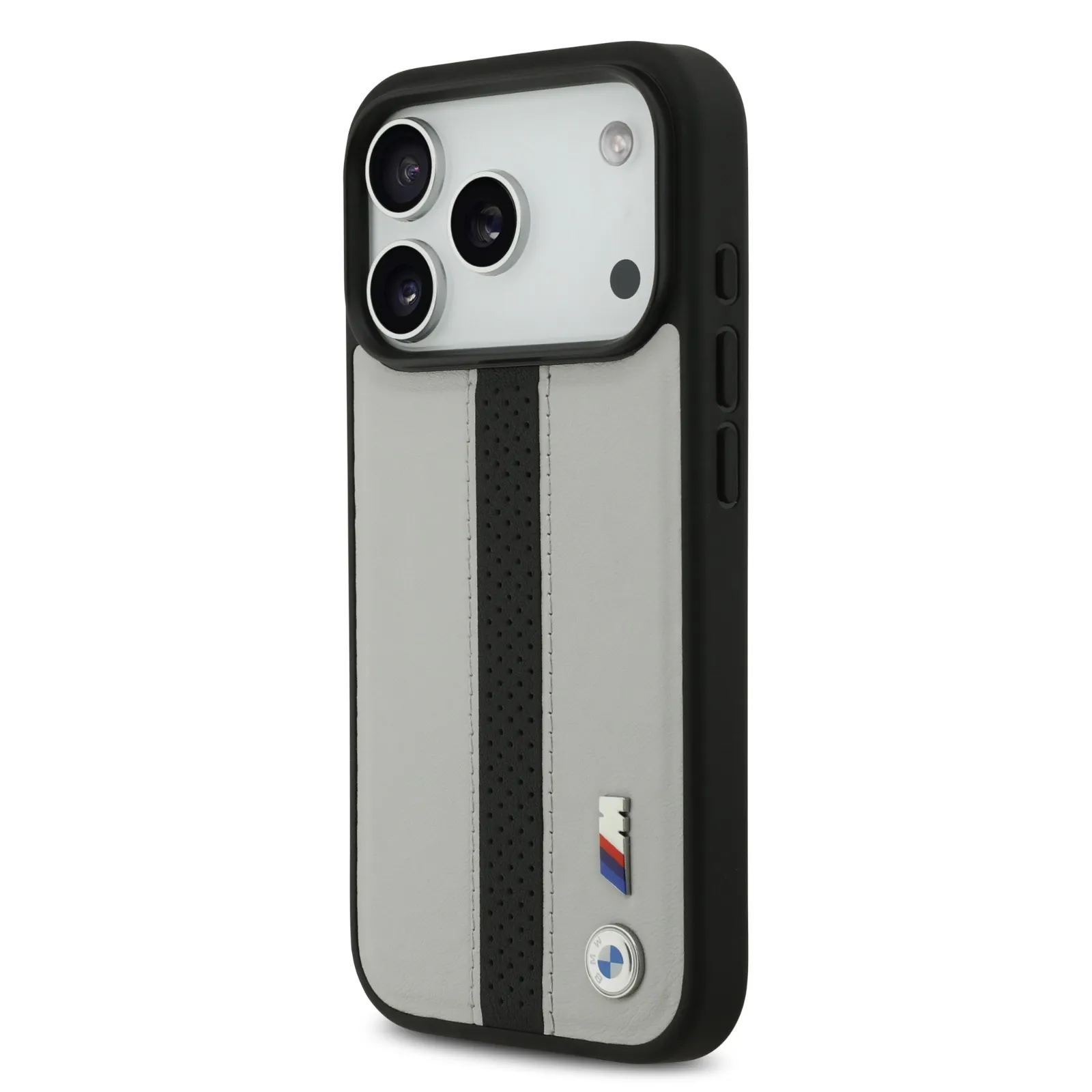 BMW, PU Leather Case with Perforated Stripes & Metal Logos, iPhone 17 Pro