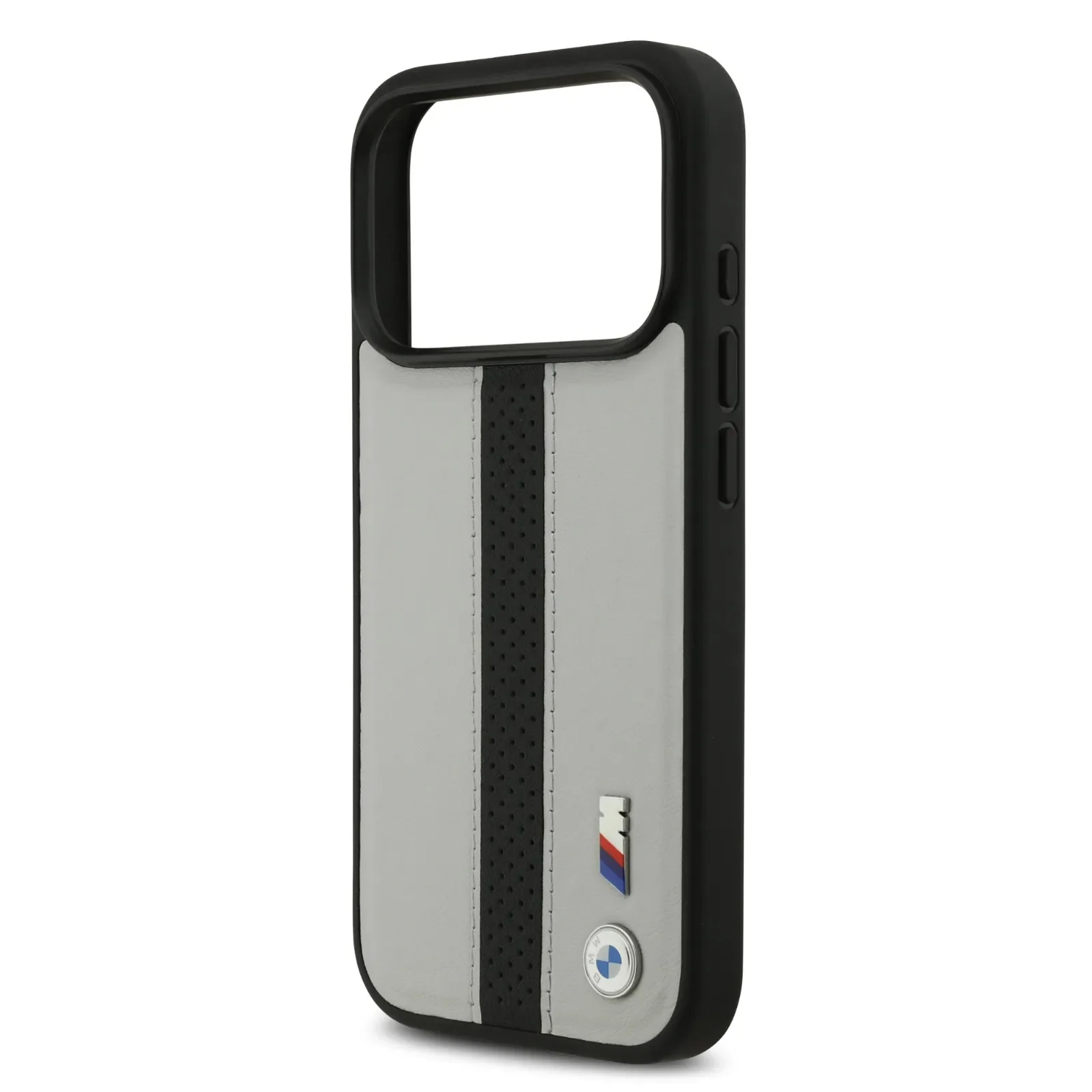 BMW, PU Leather Case with Perforated Stripes & Metal Logos, iPhone 17 Pro