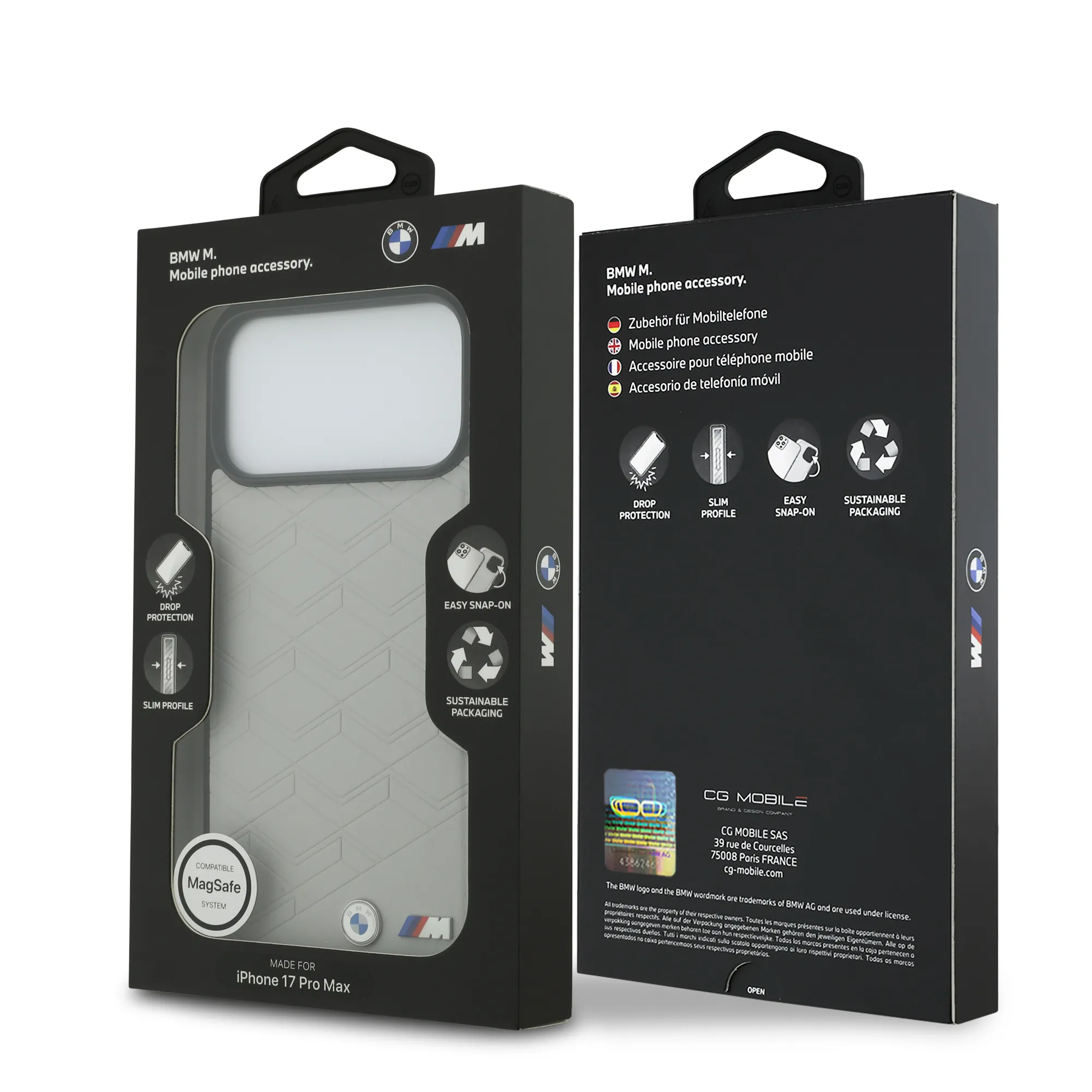 BMW, MagSafe PU Seat-Shaped Leather Case with Metal Logos, iPhone 17 Pro Max