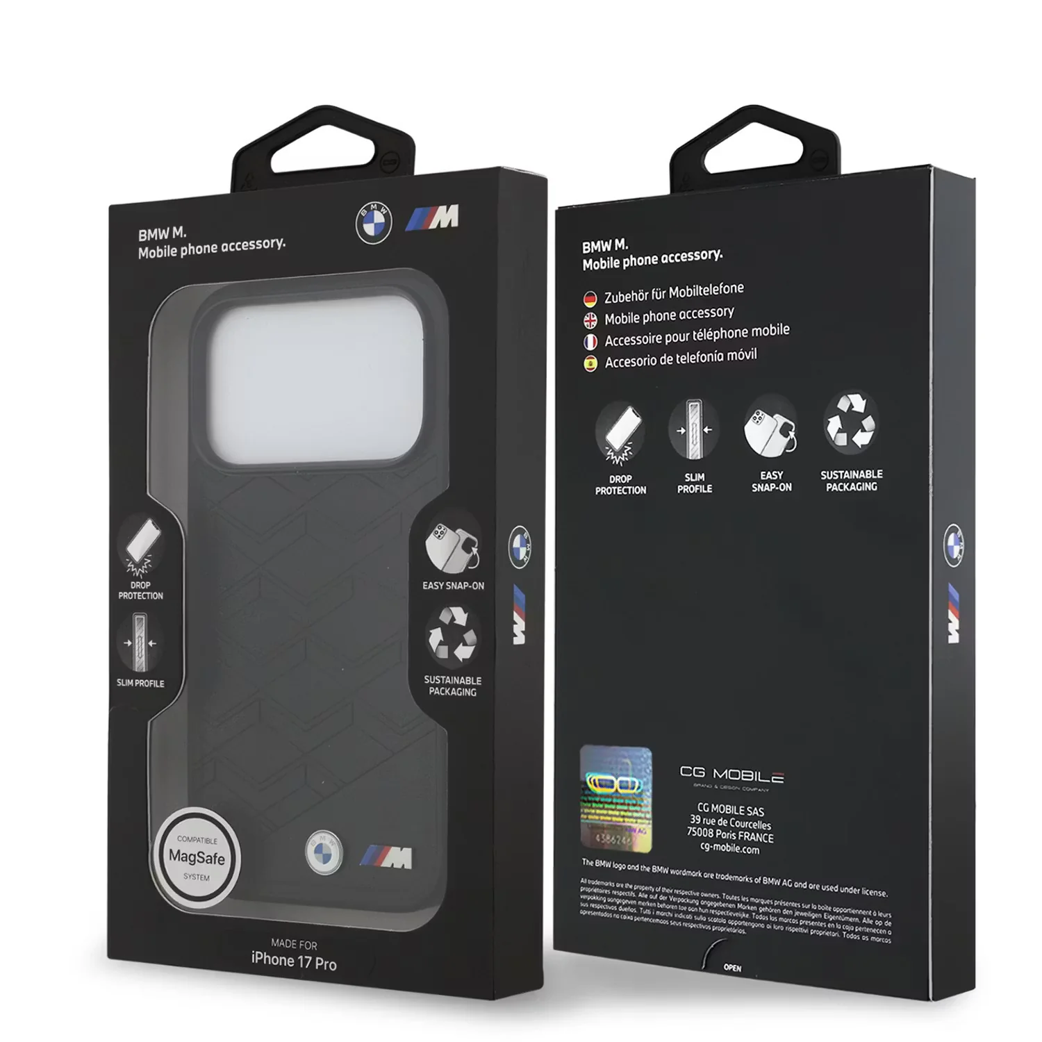 BMW, MagSafe PU Seat-Shaped Leather Case with Metal Logos, iPhone 17 Pro