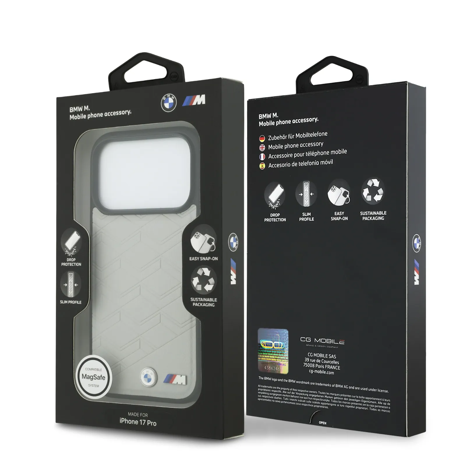 BMW, MagSafe PU Seat-Shaped Leather Case with Metal Logos, iPhone 17 Pro