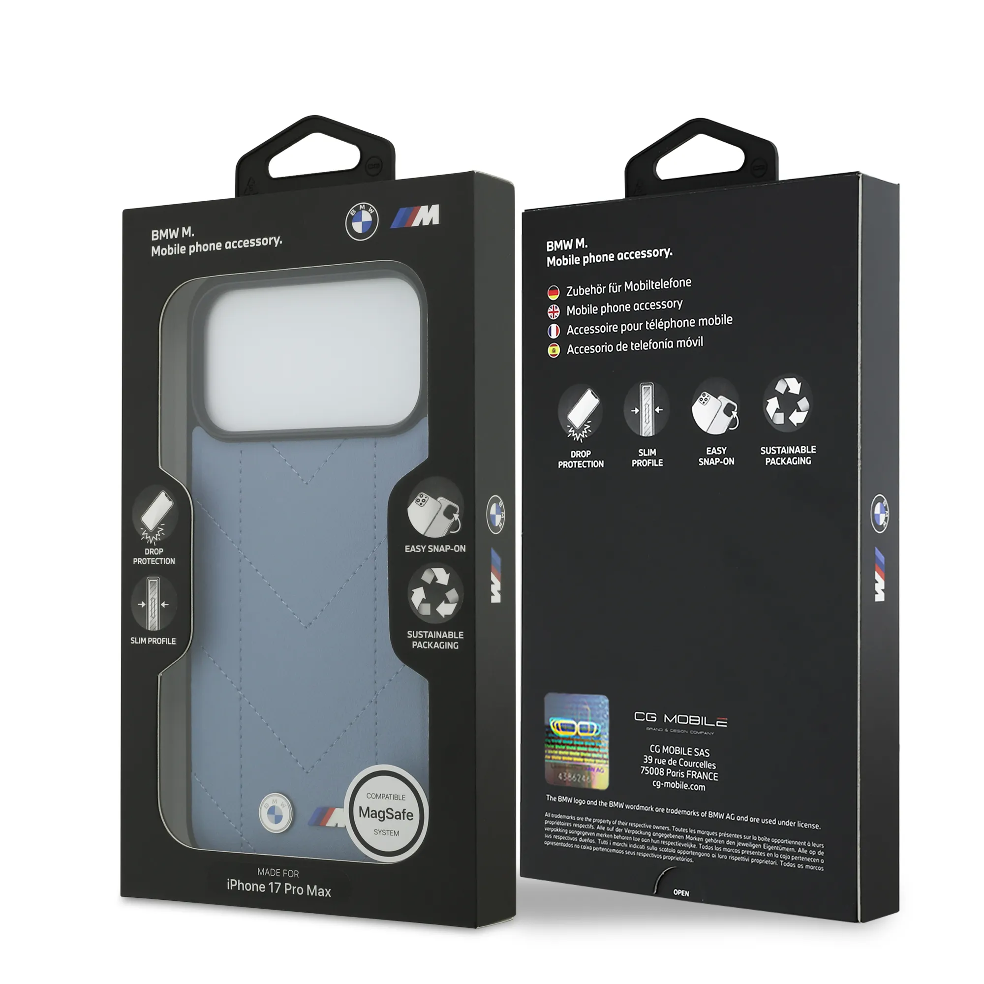 BMW, MagSafe PU Quilted Leather Case with Metal Logos, iPhone 17 Pro Max