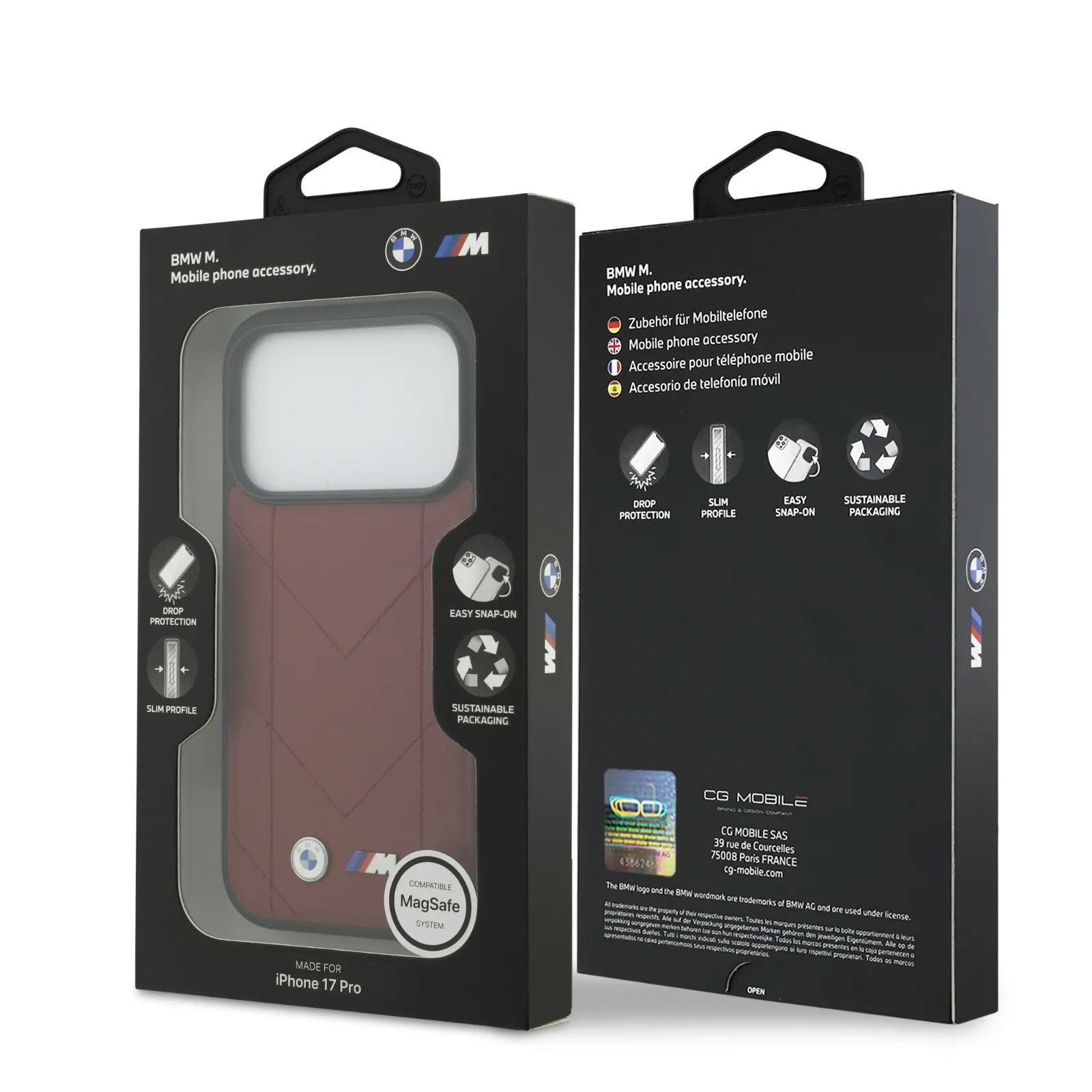 BMW, MagSafe PU Quilted Leather Case with Metal Logos, iPhone 17 Pro