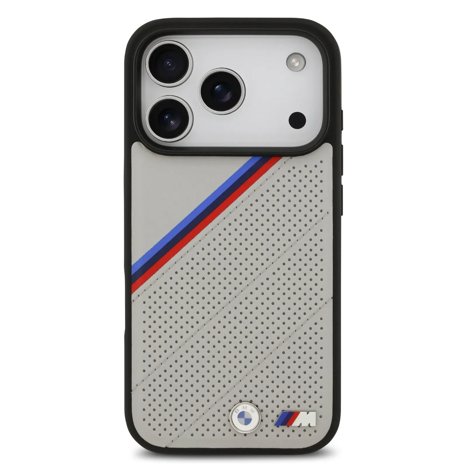 BMW, MagSafe PU Leather Case With Tricolor Slanted Stripes & Metal Logos, iPhone 17 Pro Max