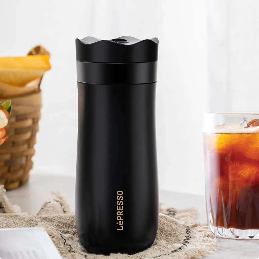 LePresso Insulated Mug with French Press - Black
