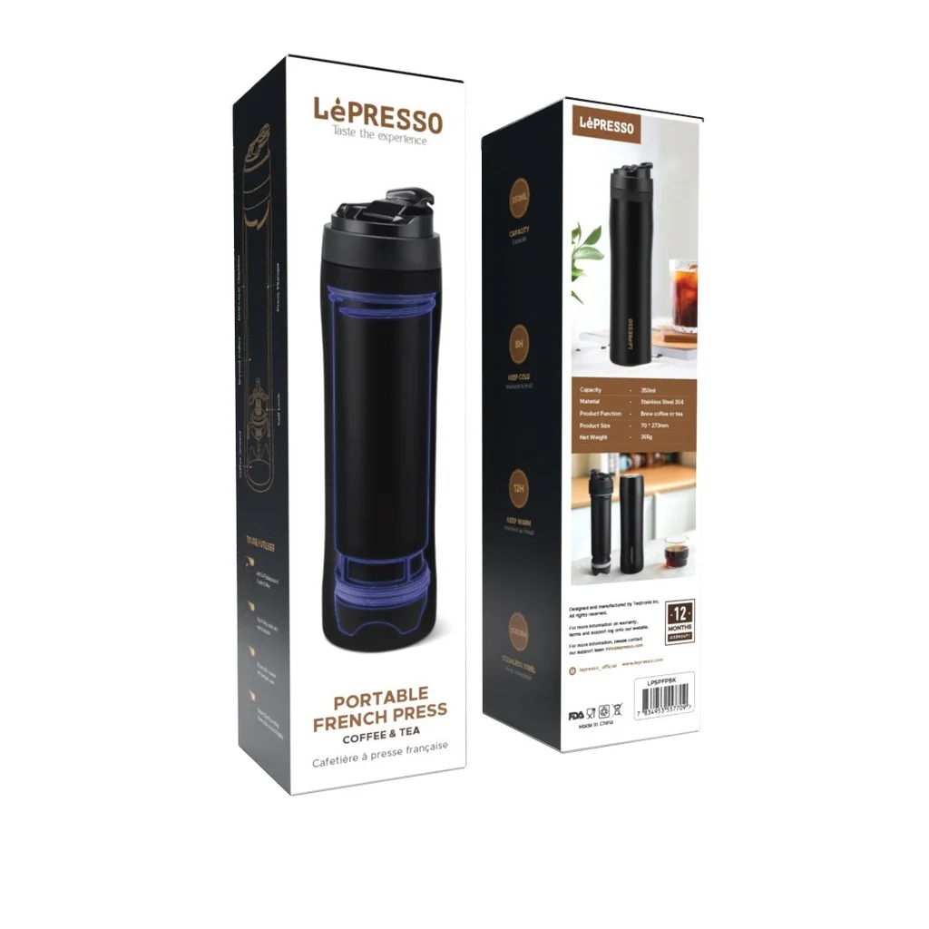 LePresso Stainless Steel Portable French Press - Black