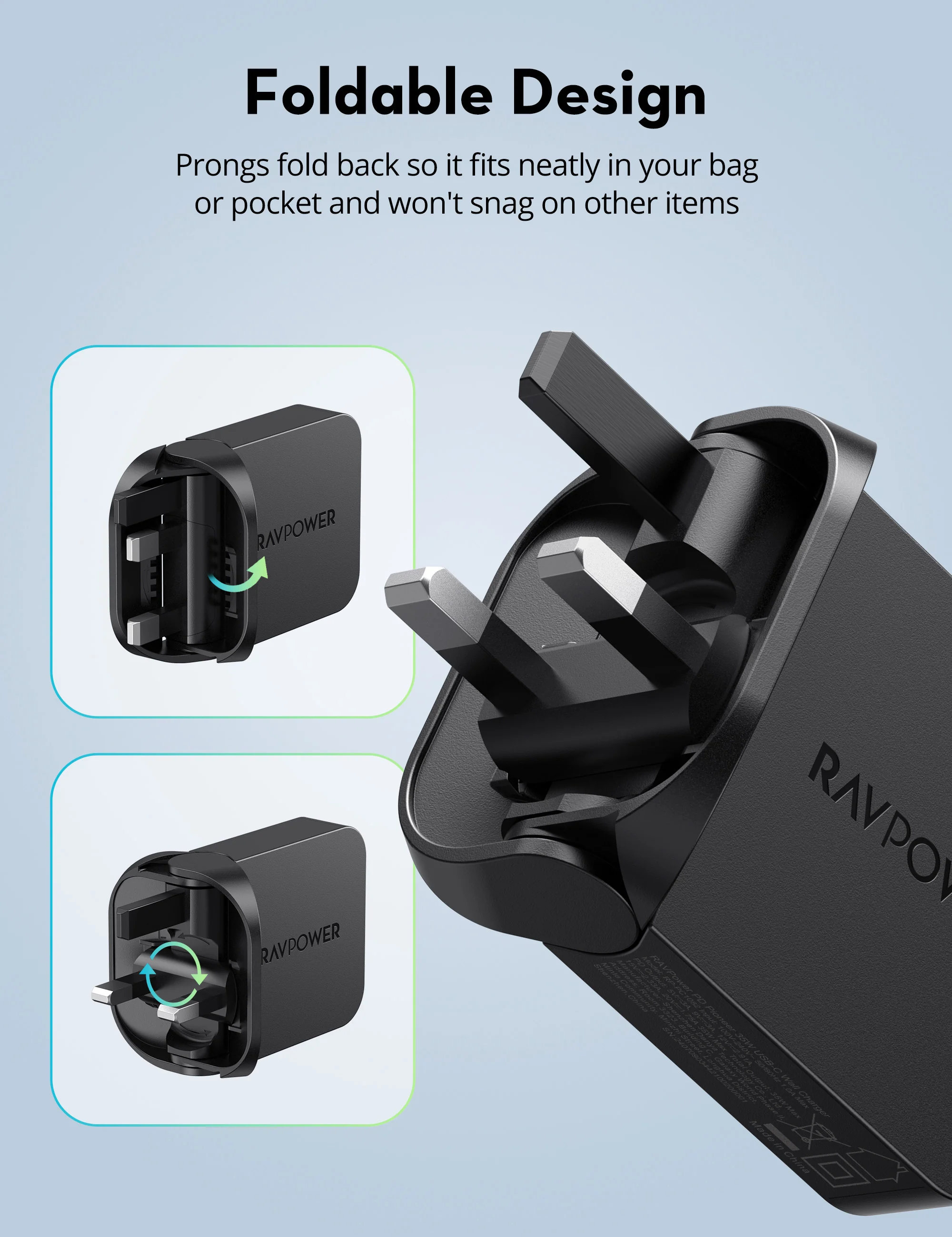 RAVPower RP-PC1082 PD Pioneer 35W USB-C Wall Charger - Black