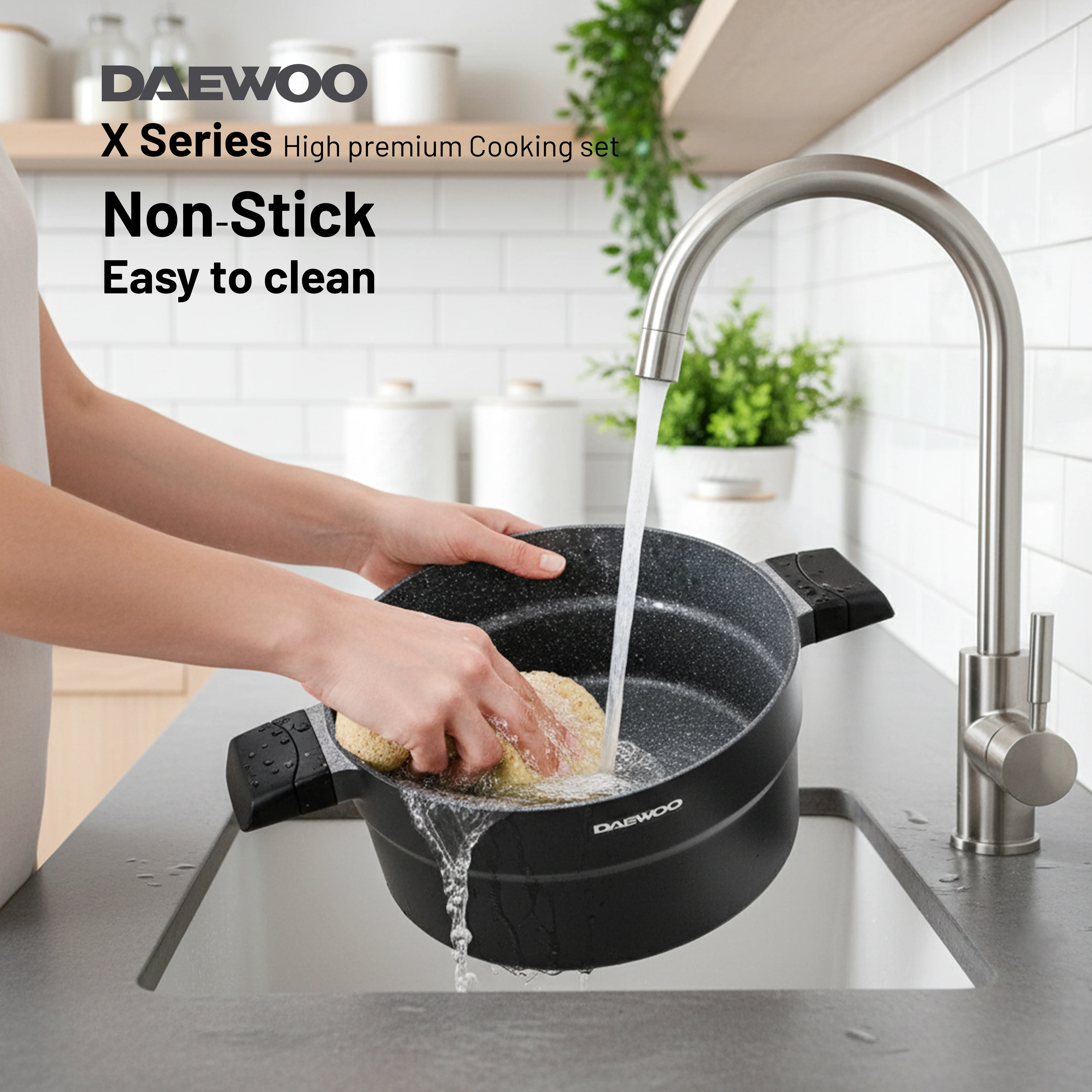 Daewoo Granite Casserole with Lid - 24 cm - Black