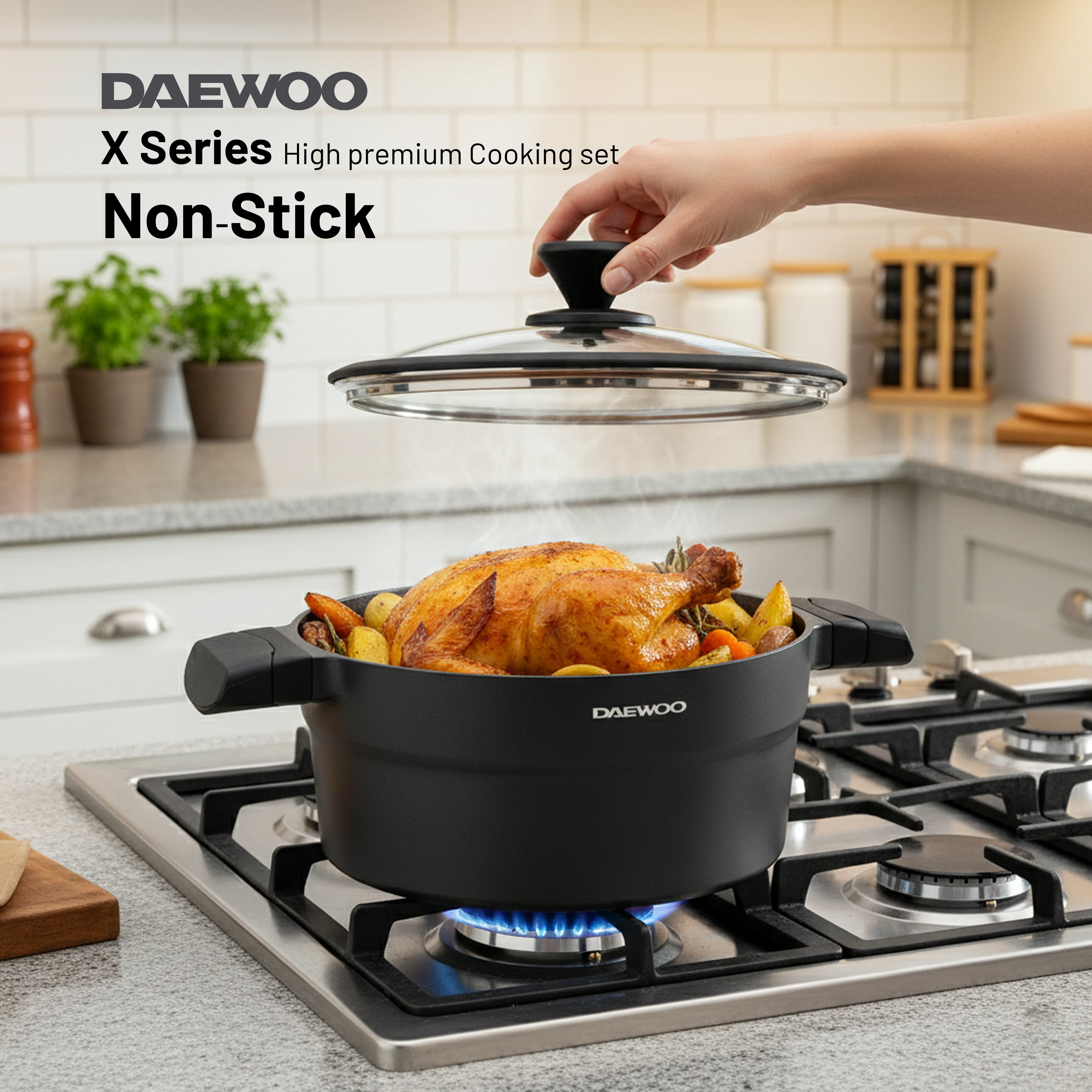 Daewoo Granite Casserole with Lid - 32 cm - Black