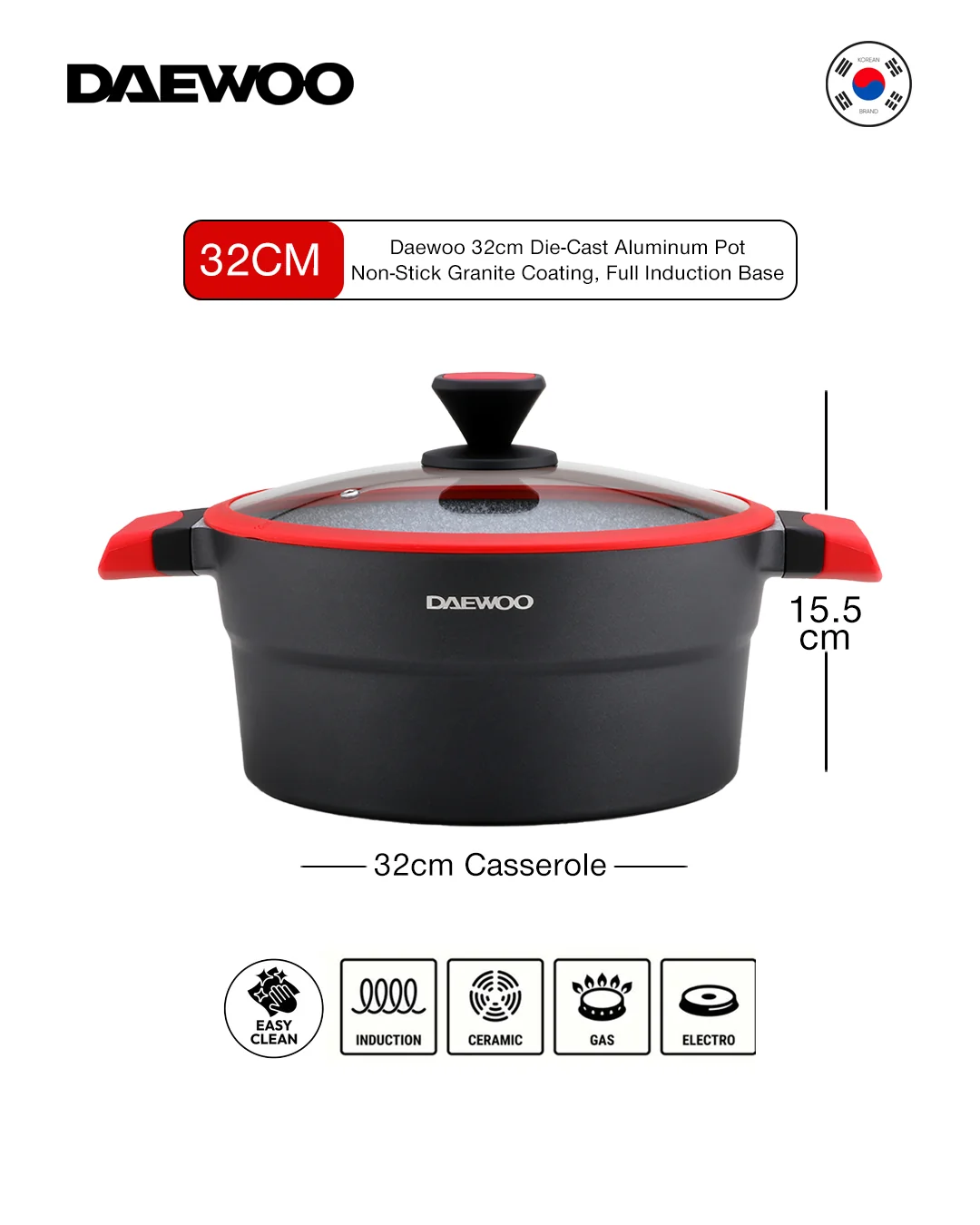 Daewoo 32 cm Pot X Series - Red/Black