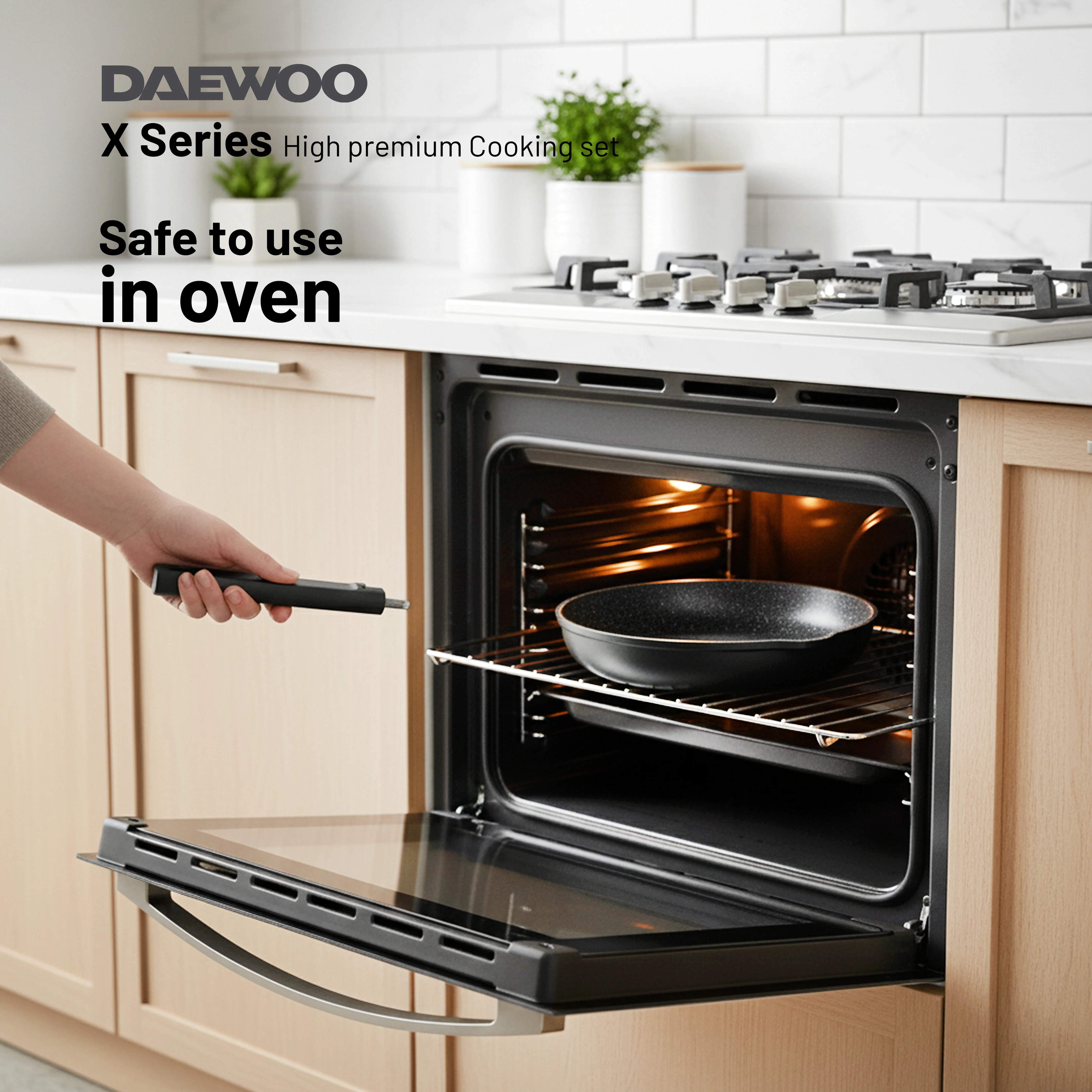 Daewoo X Series Non-Stick Granite Coating Cookware Set Of 11 pcs (32,28,24 cm Pot, 28 cm Pan, 28 cm  Casserole), 2 Pcs of Utensil Tools - Black