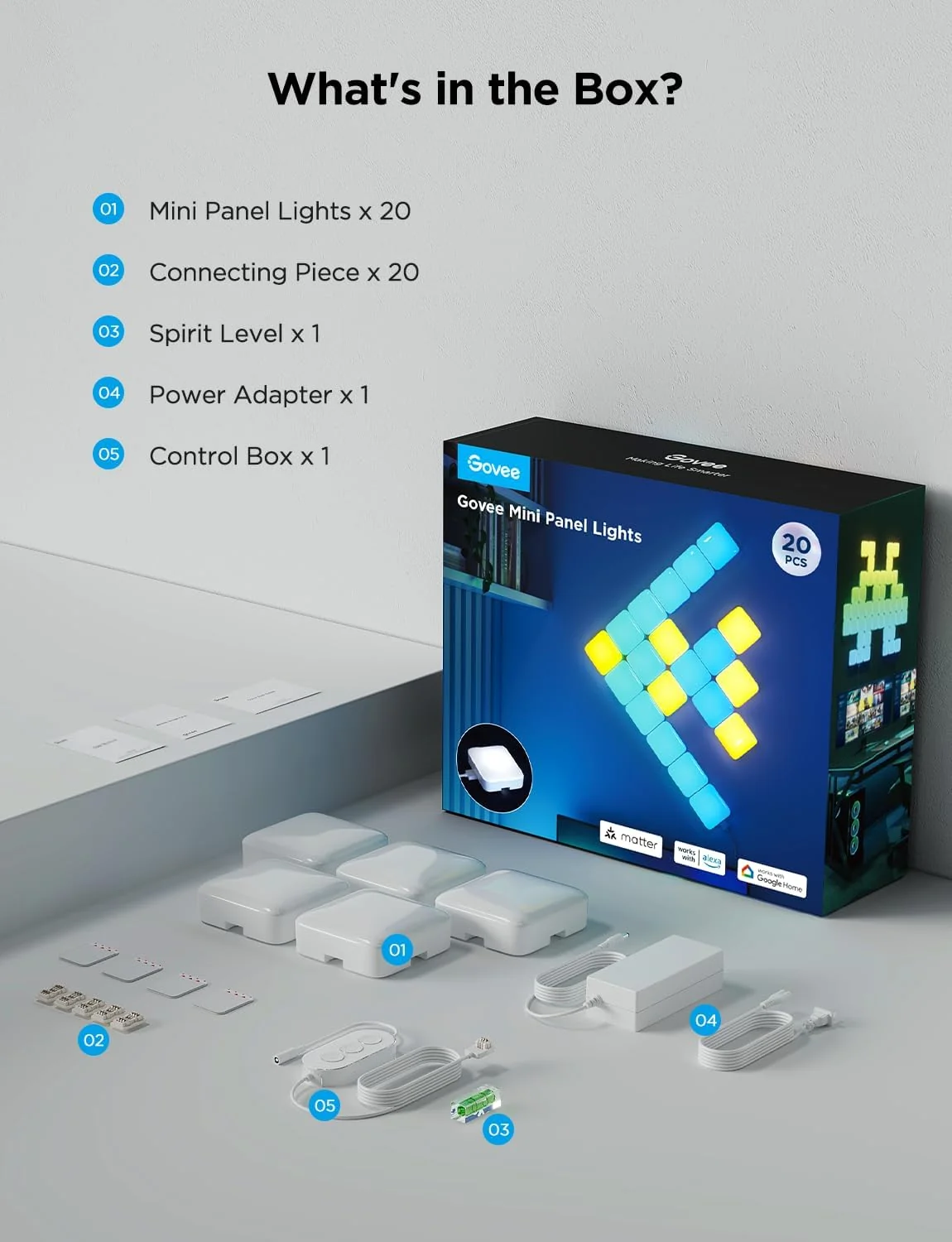 Govee Smart Mini Panel Lights Extension for H8069 (6pcs in one set) - A6069